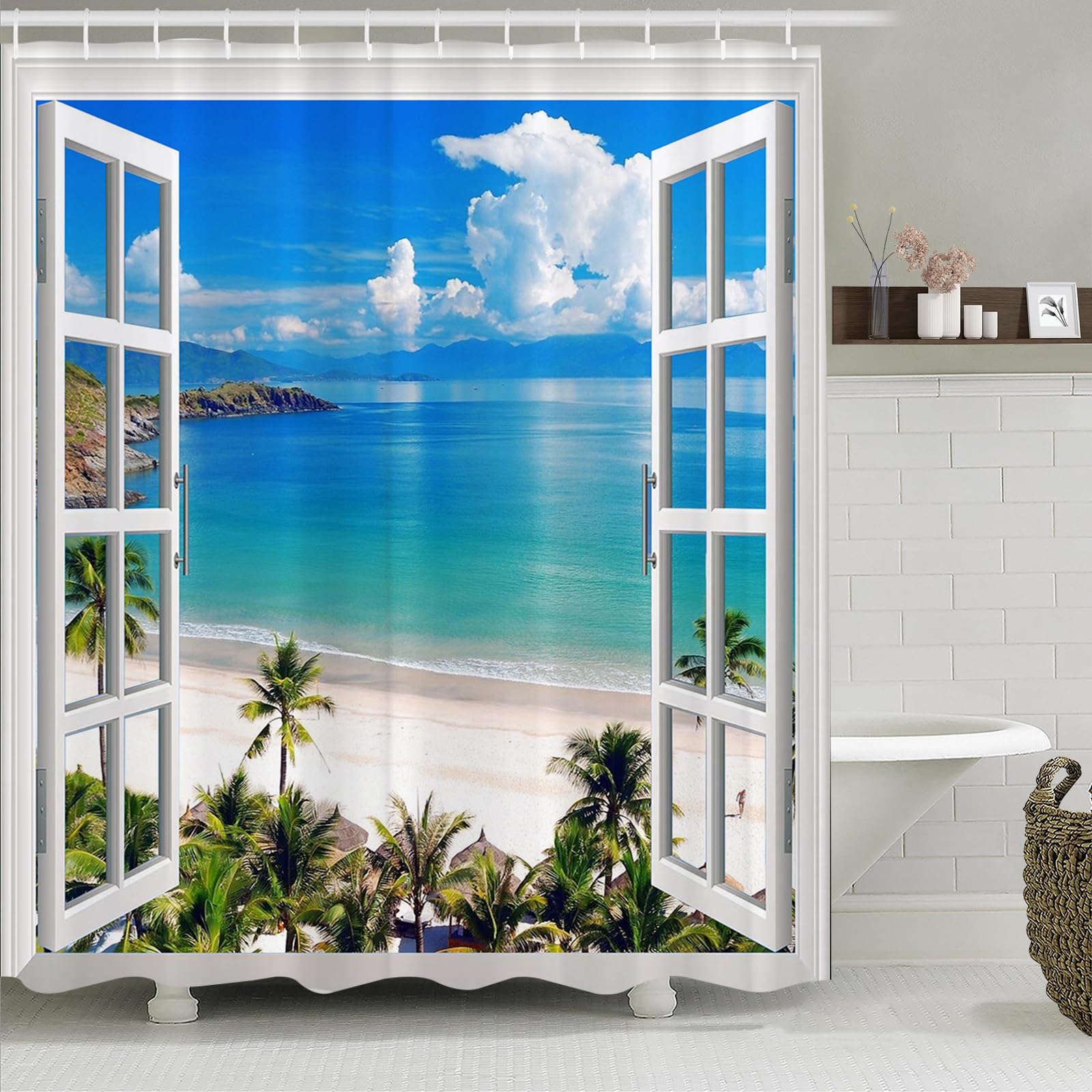 Jolof Store Ocean Seascape Shower Curtain | 3D Waterproof Polyester