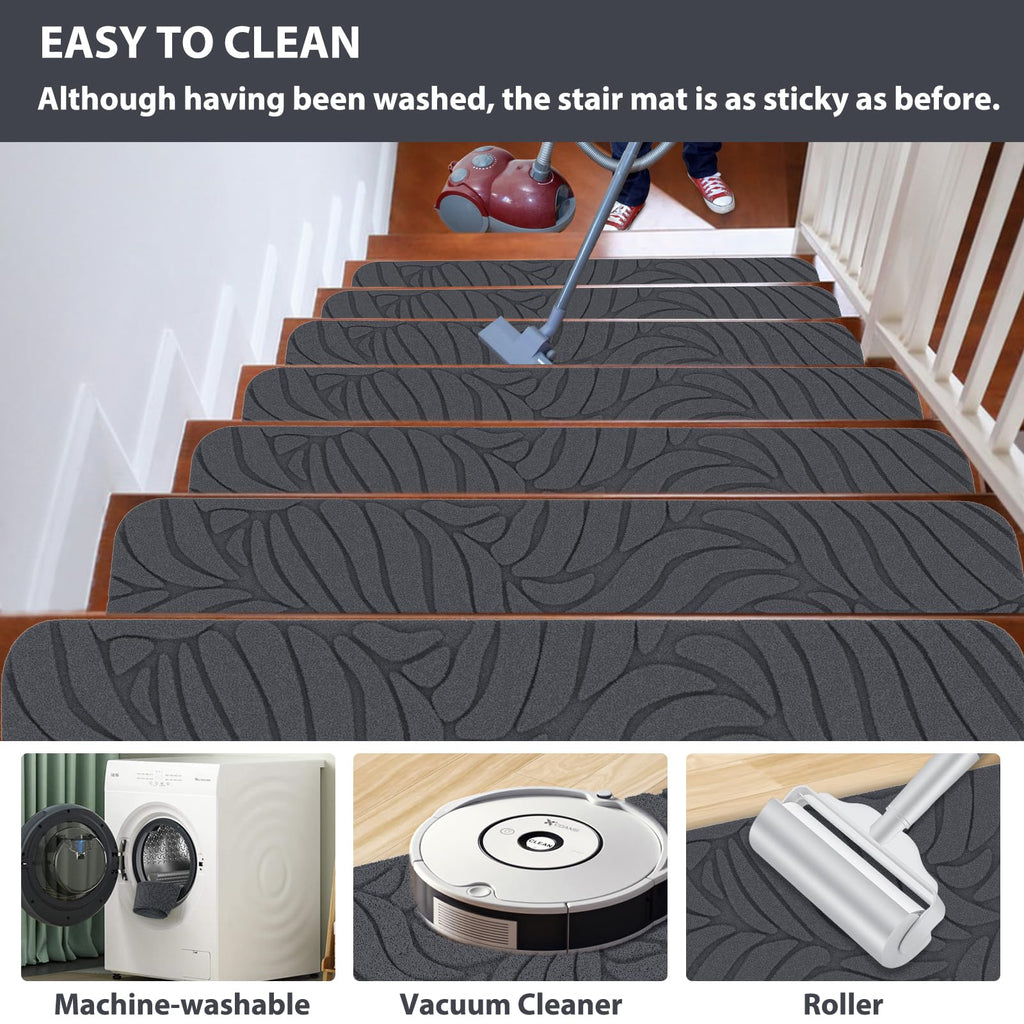 Fixmend Non-Slip Stair Treads – 15-Pack Washable Carpet Runners, Grey