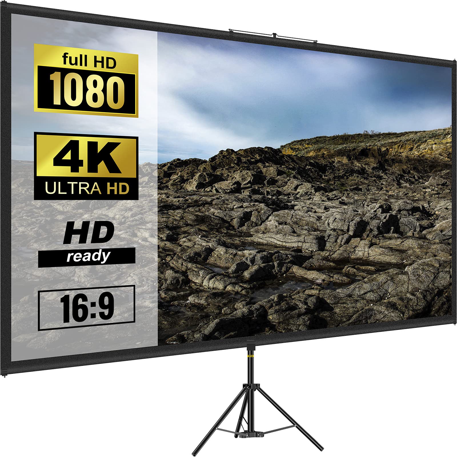 VEVOR 70-inch Tripod Projector Screen | 16:9 4K HD Portable Stand