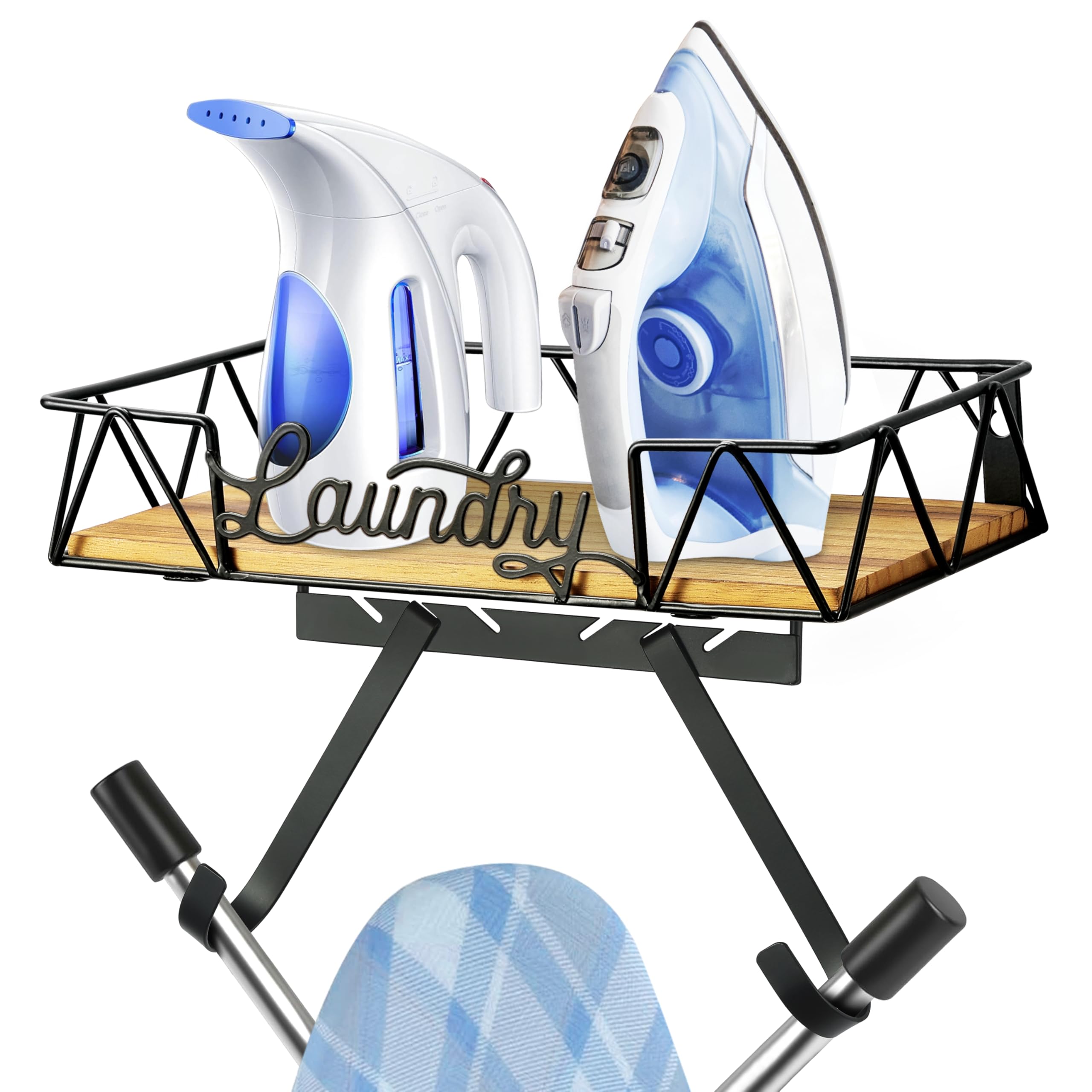 PERFNIQUE Ironing Board Holder - Wall Mount Hanger with Wooden Base