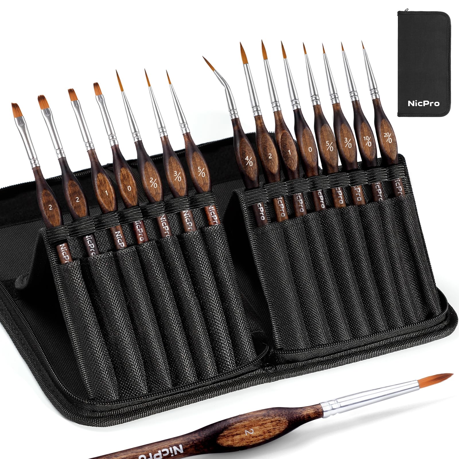 Nicpro 15PCS Miniature Paint Brush Set | Detail Brushes with Nylon Case