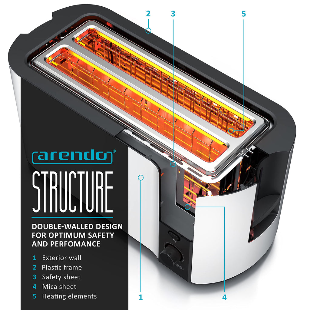 Arendo Frukost 4-Slice Long Slot Toaster – Stainless Steel & Timer