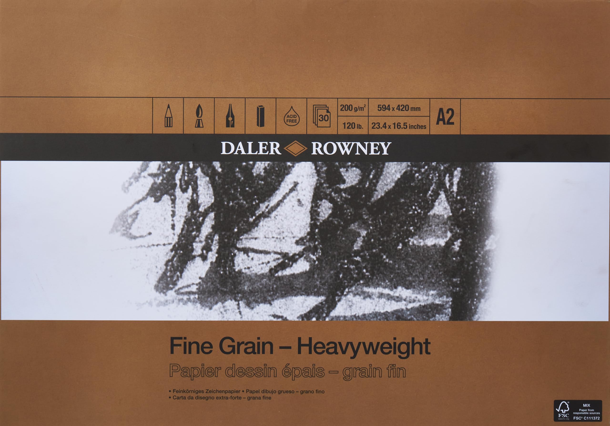 Daler-Rowney A2 Drawing Paper Pad | 200gsm Fine Grain White - 30 Sheets