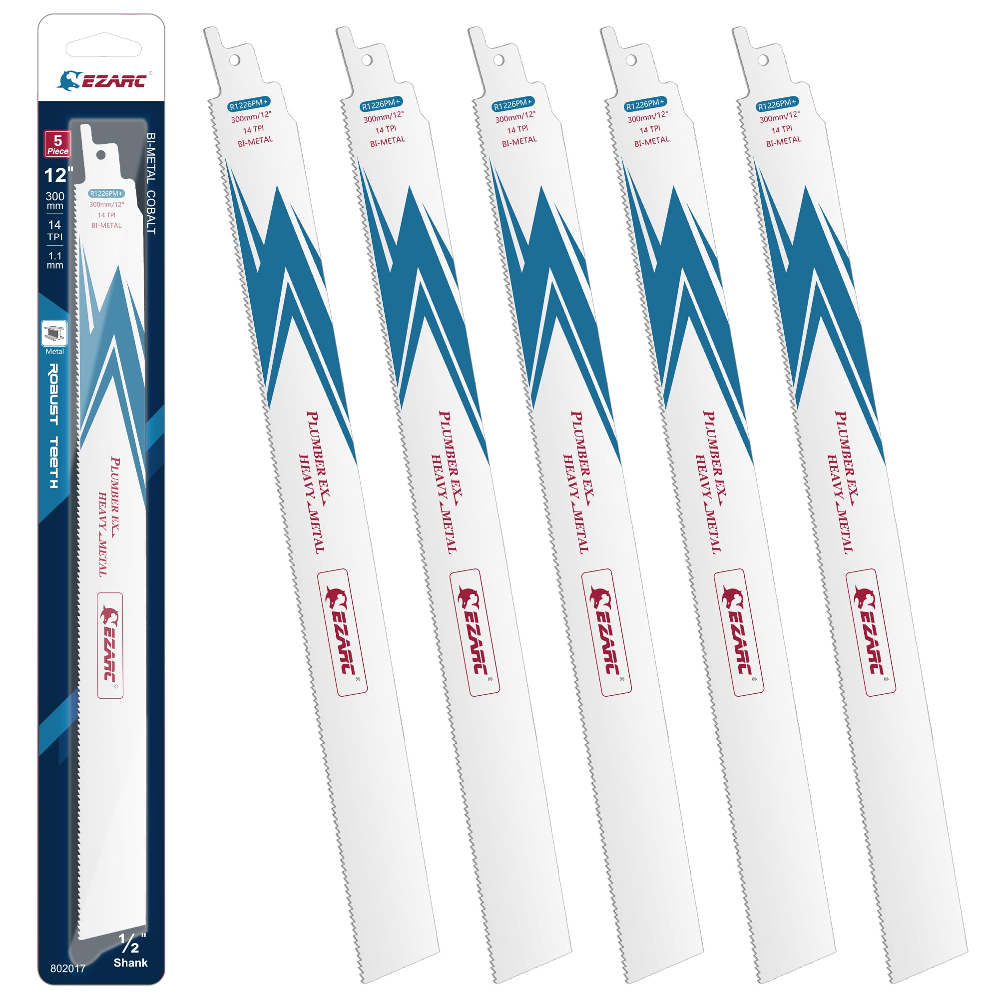 EZARC Bi-Metal Cobalt Reciprocating Saw Blades for Heavy Metal, 5-Pack