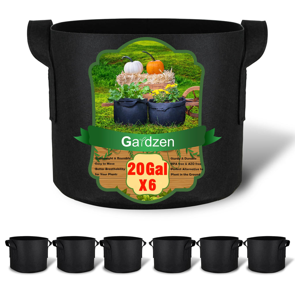 Gardzen 20 Gallon Grow Bags – 6-Pack Heavy Duty Aeration Fabric Pots
