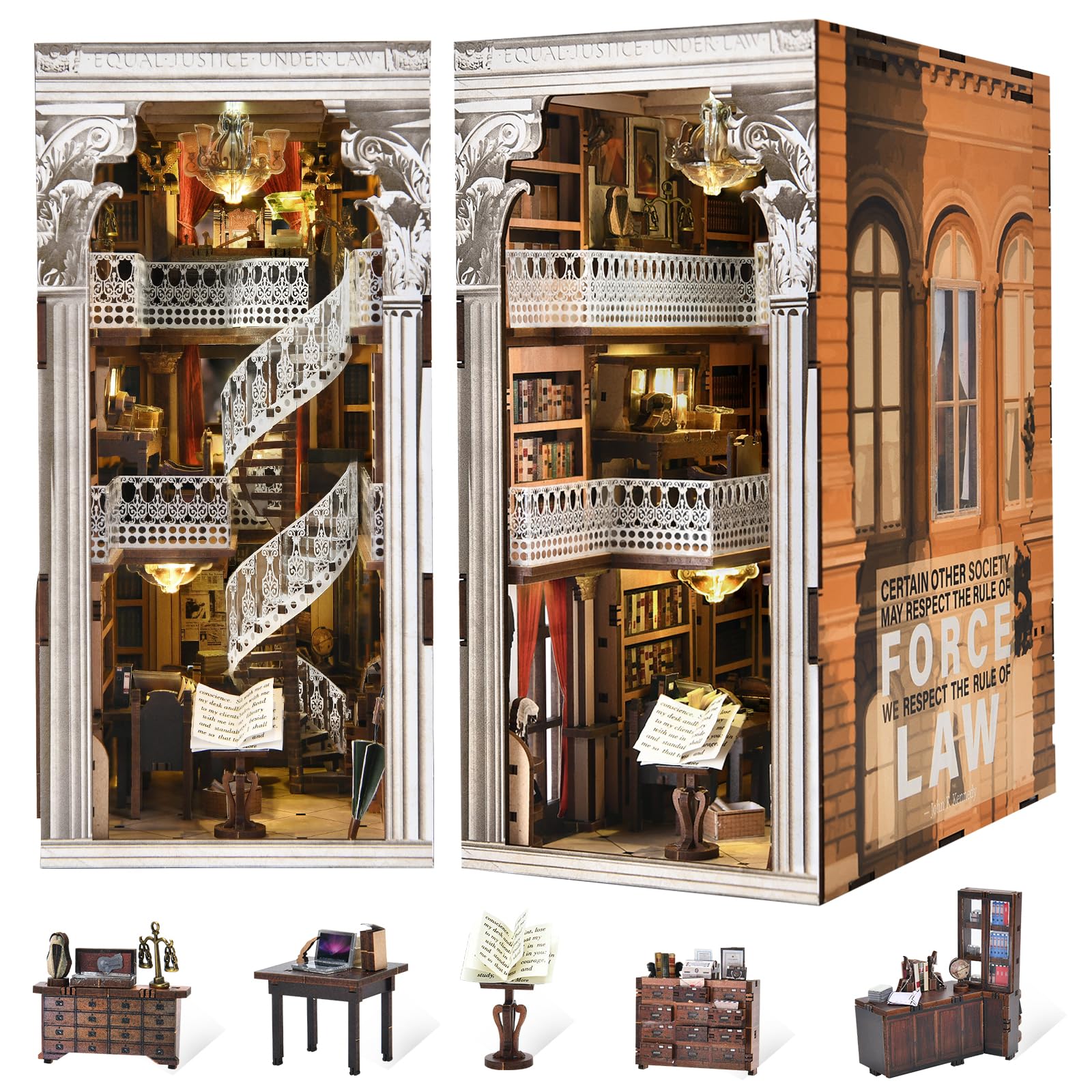 3D Wooden Book Nook Kit – DIY Miniature Bookend with LED Light