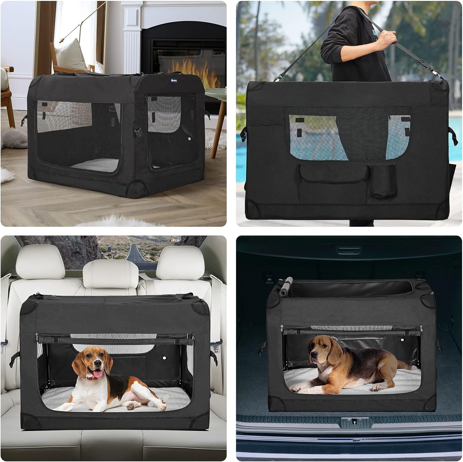 Veehoo 28-Inch Soft Dog Crate | Foldable 3-Door Travel Pet Kennel