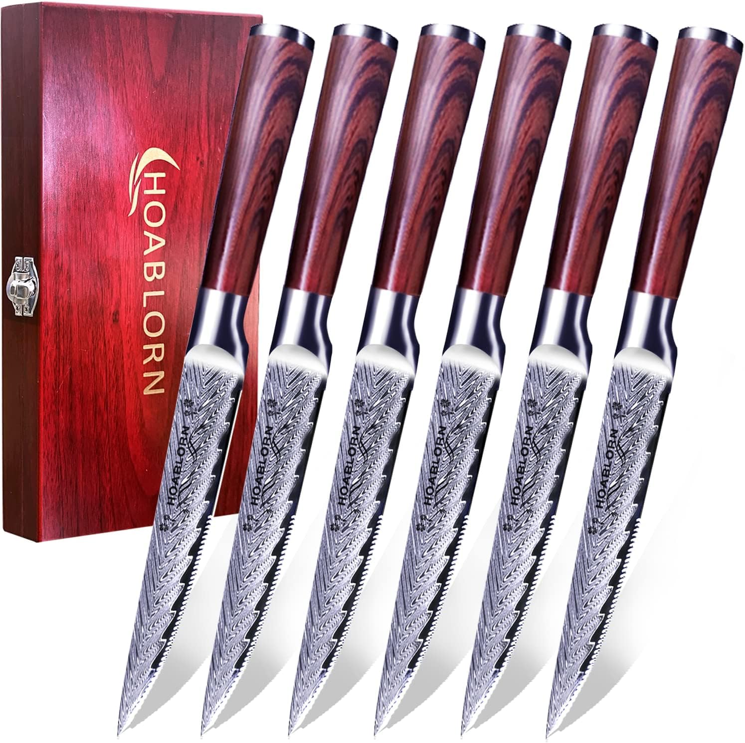 ChefHoablorn Serrated Steak Knife Set of 6 – Stainless Dinner Knives