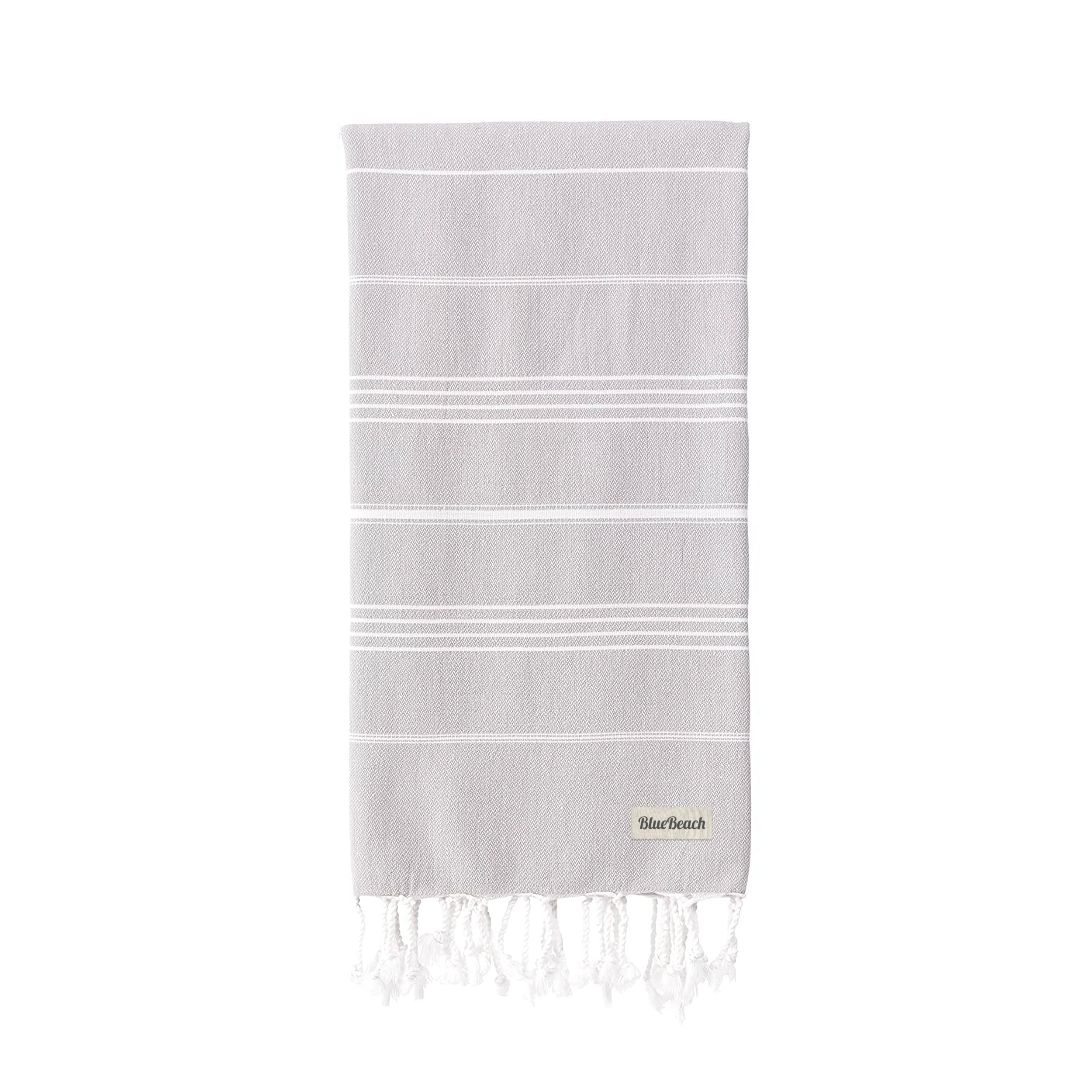 Jolof Store Turkish Beach Towel – 100% Organic Cotton Peshtemal, Silver Grey