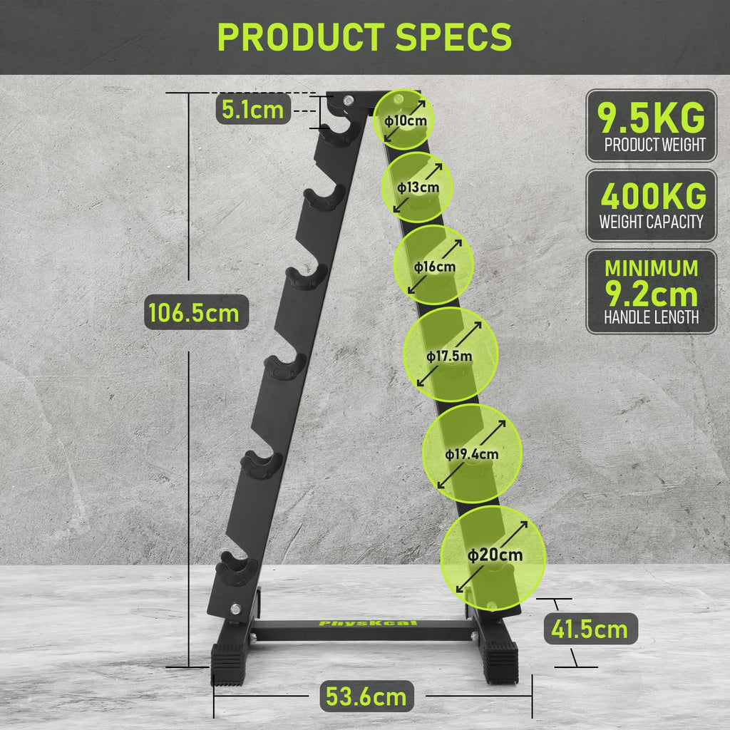 PhysKcal 6-Tier Dumbbell Rack - Heavy Duty Steel A-Frame Weight Stand