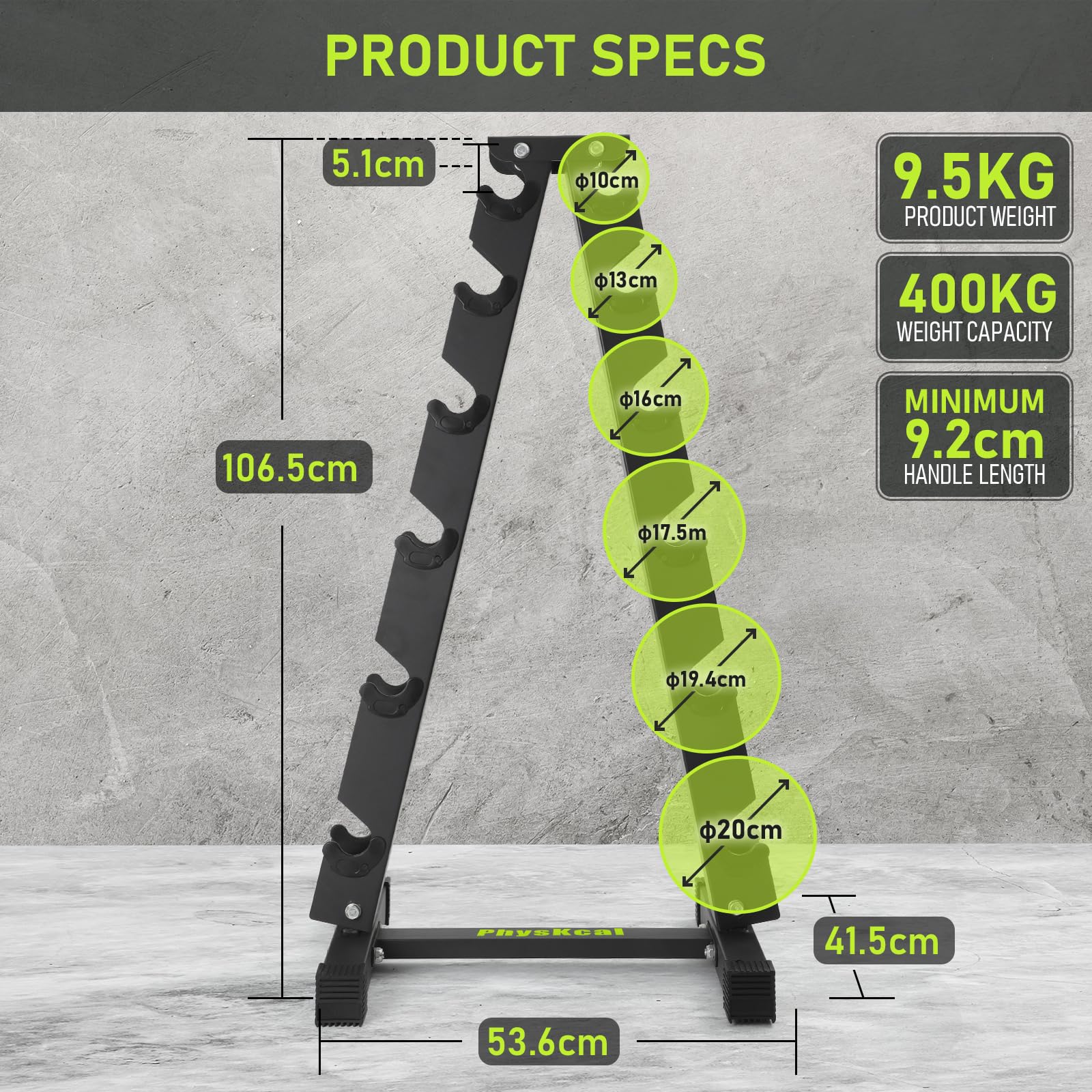 PhysKcal 6-Tier Dumbbell Rack - Heavy Duty Steel A-Frame Weight Stand