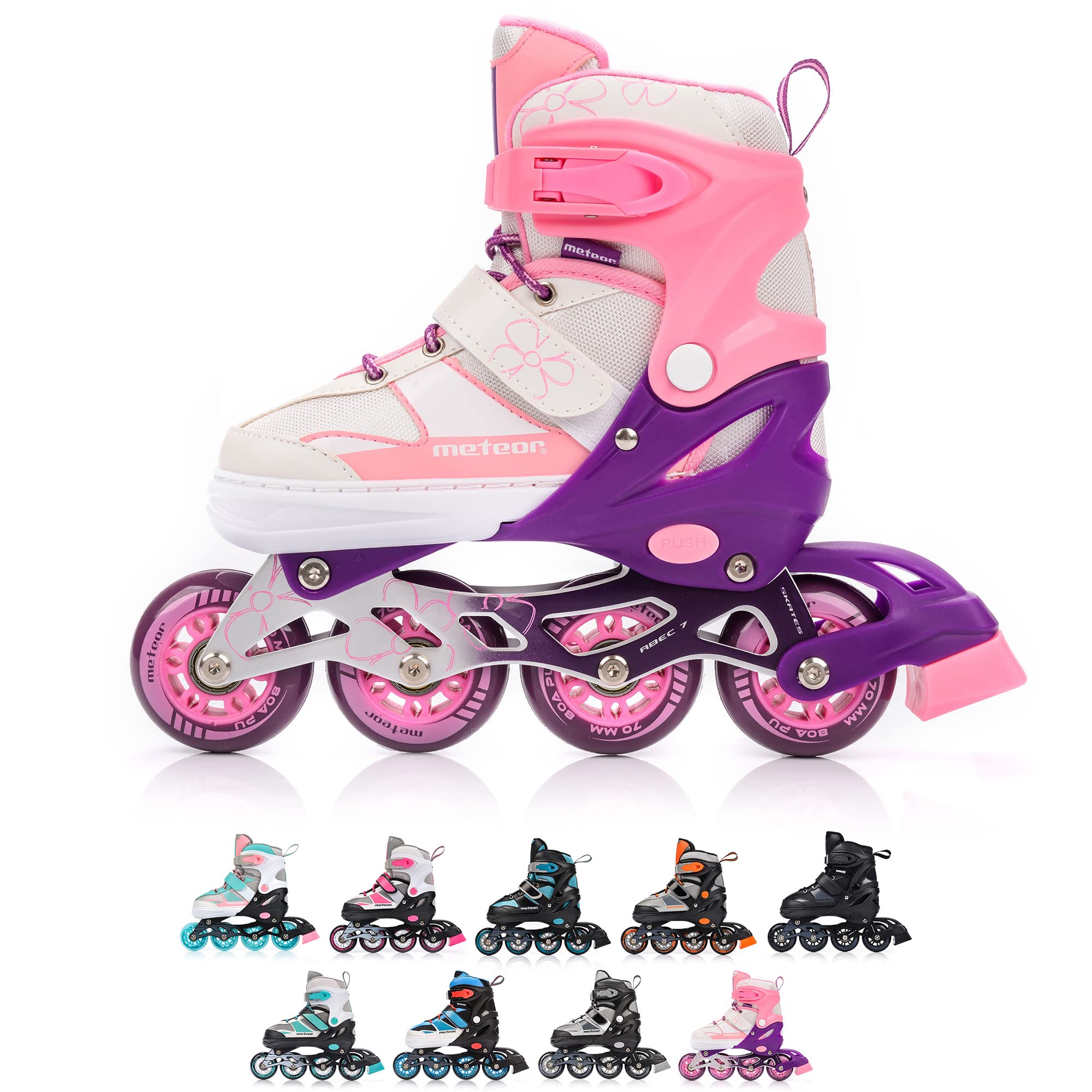 Meteor Kids Inline Skates – Adjustable Roller Blades with ABEC 7, Pink