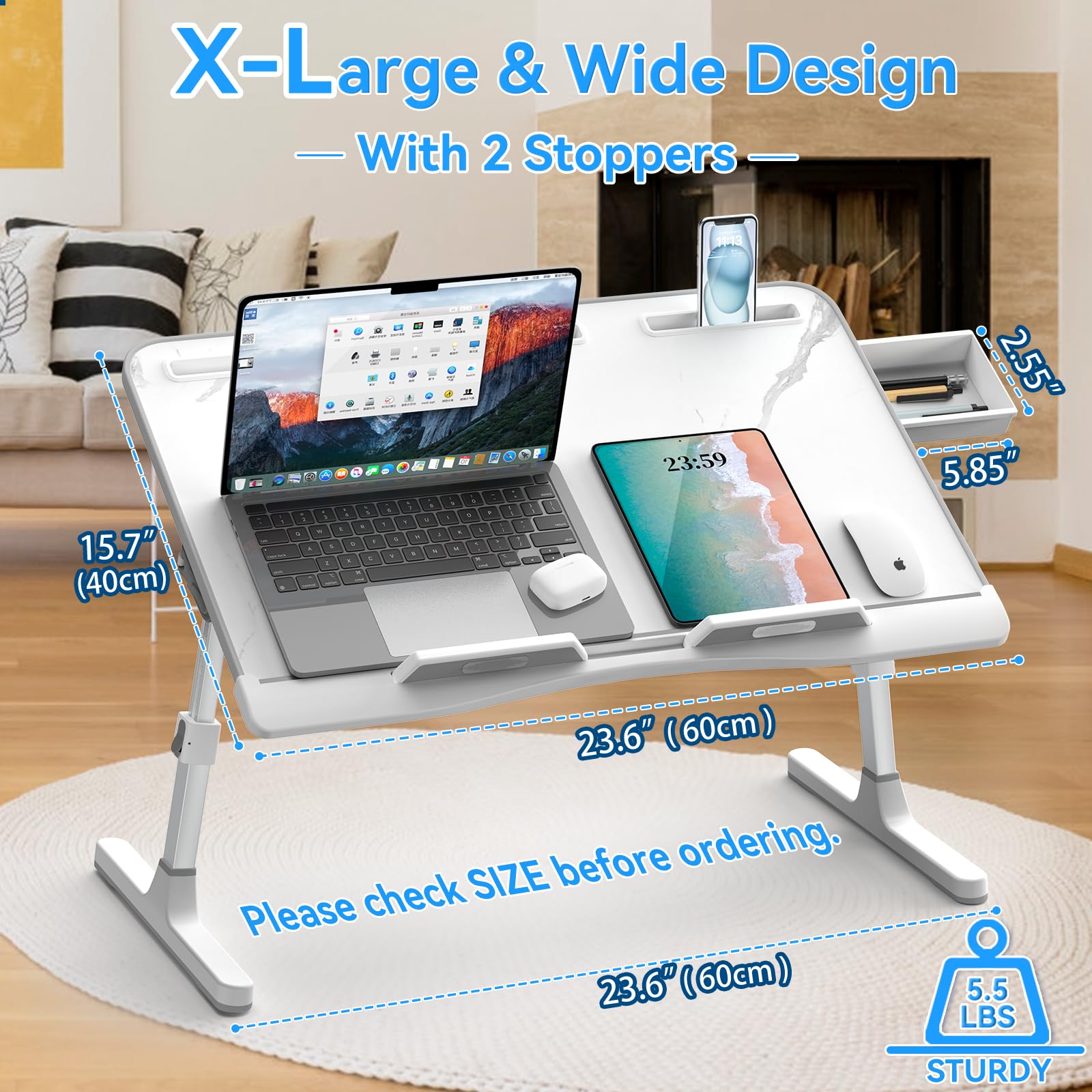 Potuopy Laptop Stand for Bed – X-Large Adjustable Leather Bed Desk