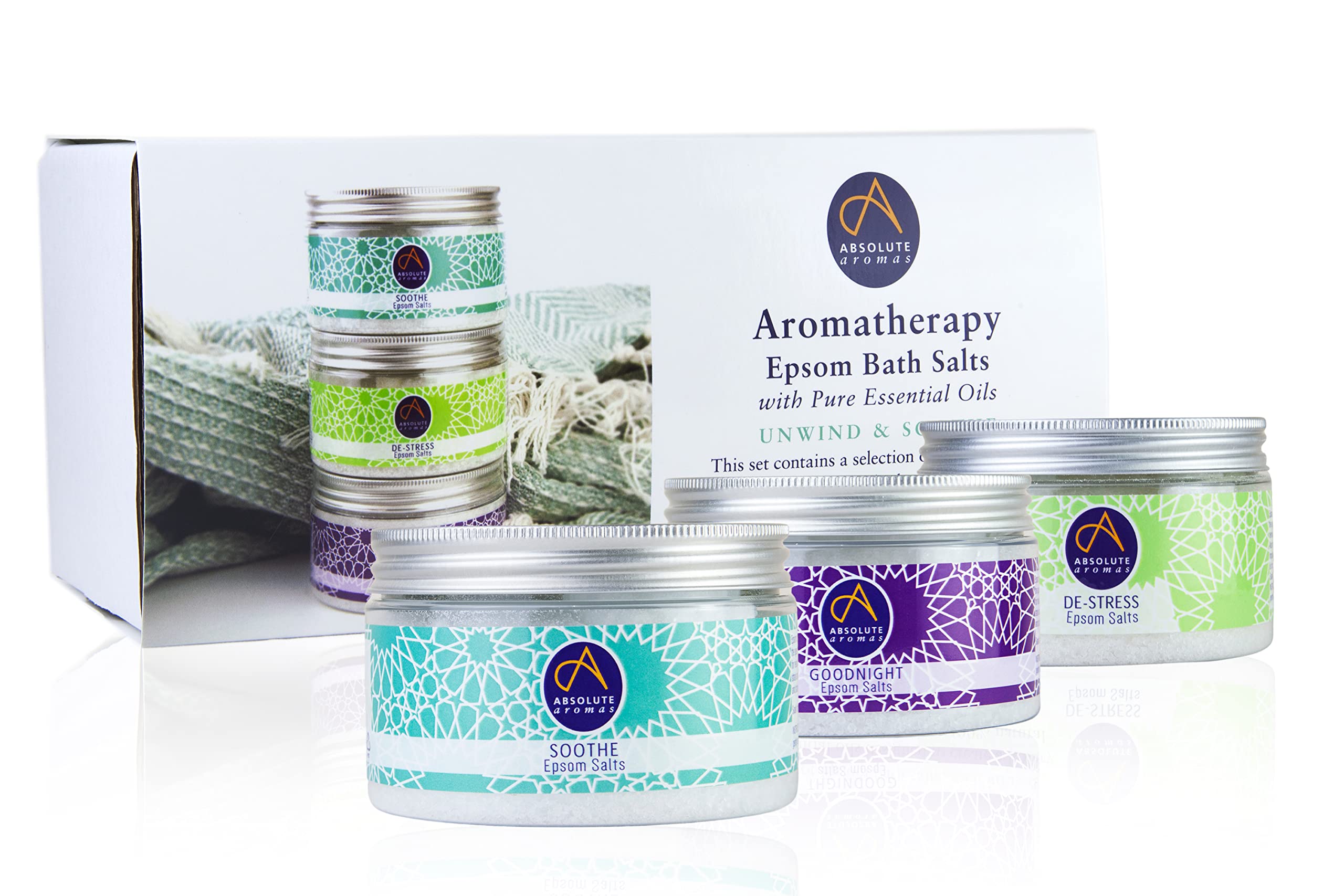 Absolute Aromas Epsom Salt Gift Set – 3 x 300g Natural Essential Oils