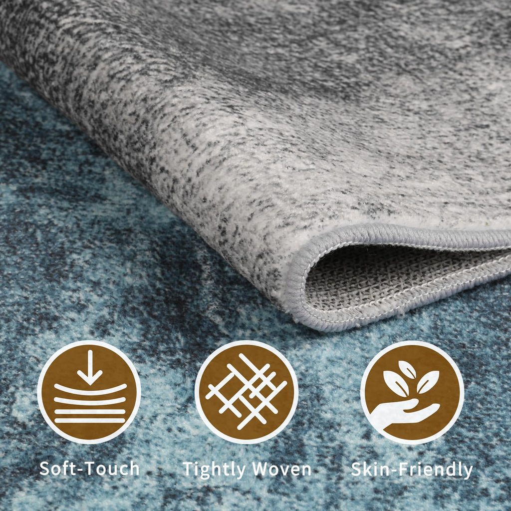 Jolof Store Boho Area Rug – 240x300 Machine Washable Non-Slip Carpet