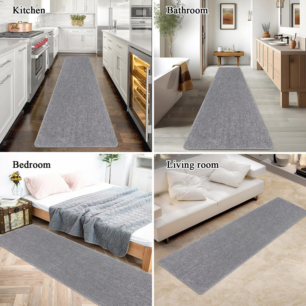 SHACOS Light Grey Hallway Runner Rug | 60x240cm Non-Slip Washable Mat