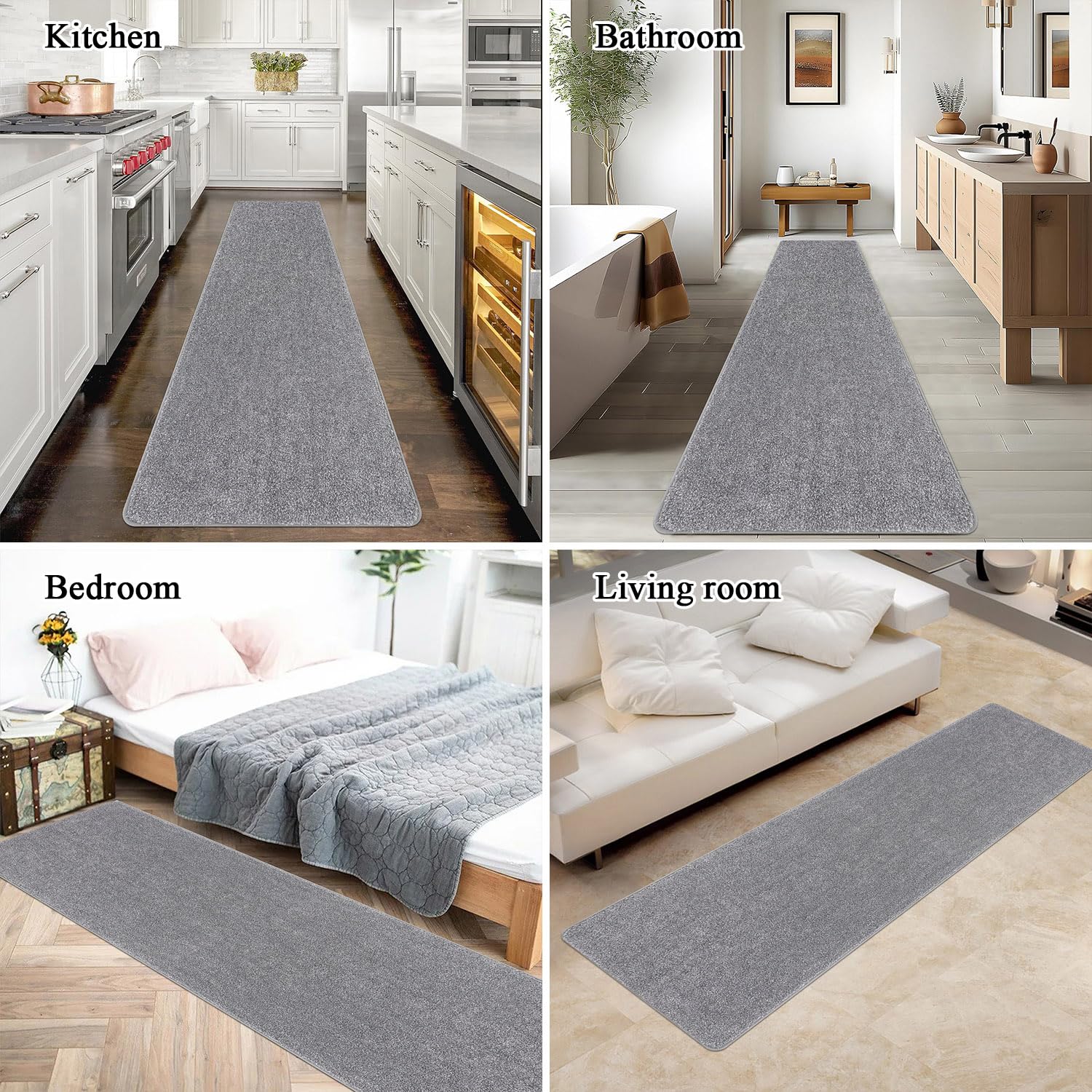 SHACOS Light Grey Hallway Runner Rug | 60x240cm Non-Slip Washable Mat