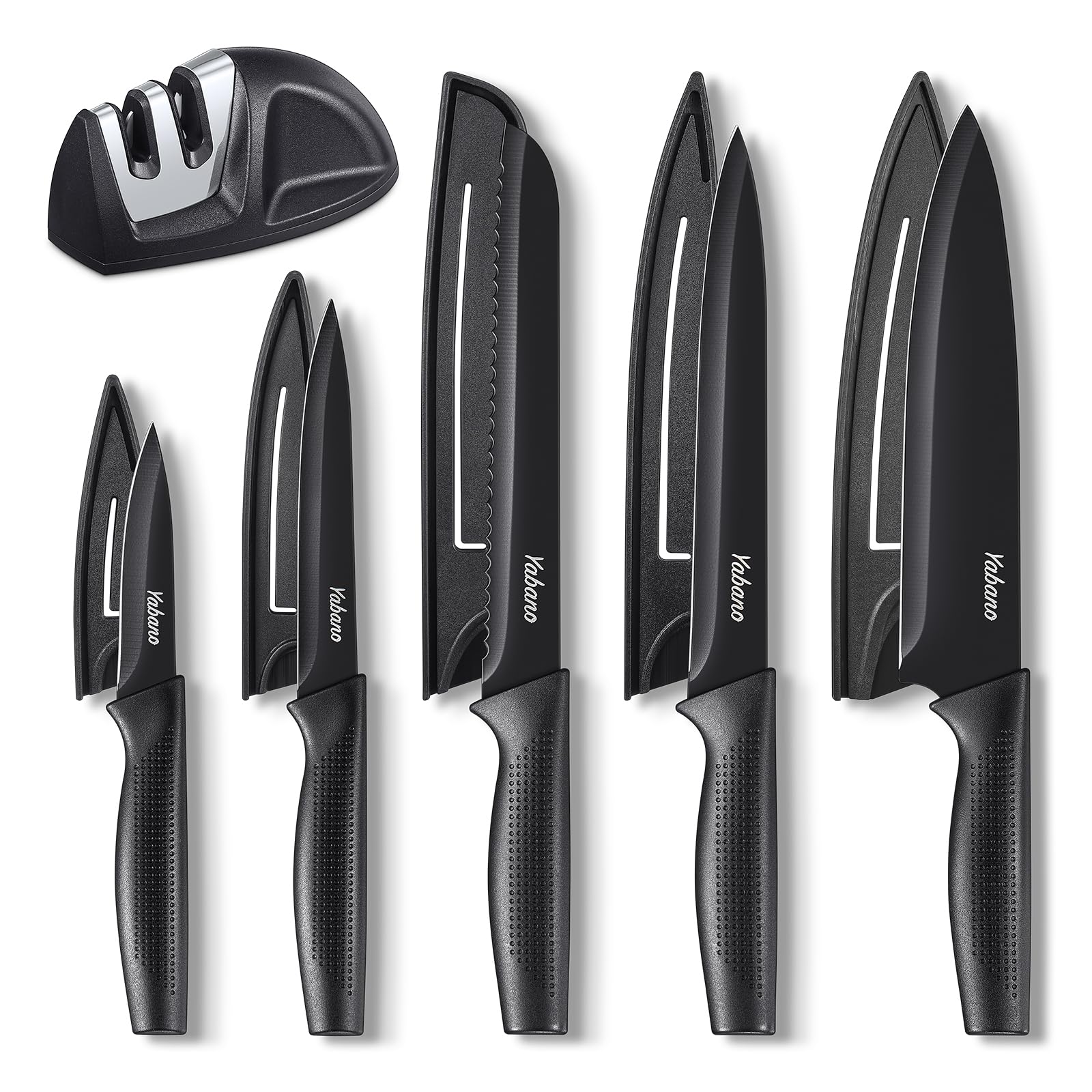 Jolof Store 5-Piece Black Stainless Steel Kitchen Knife Set with Guards