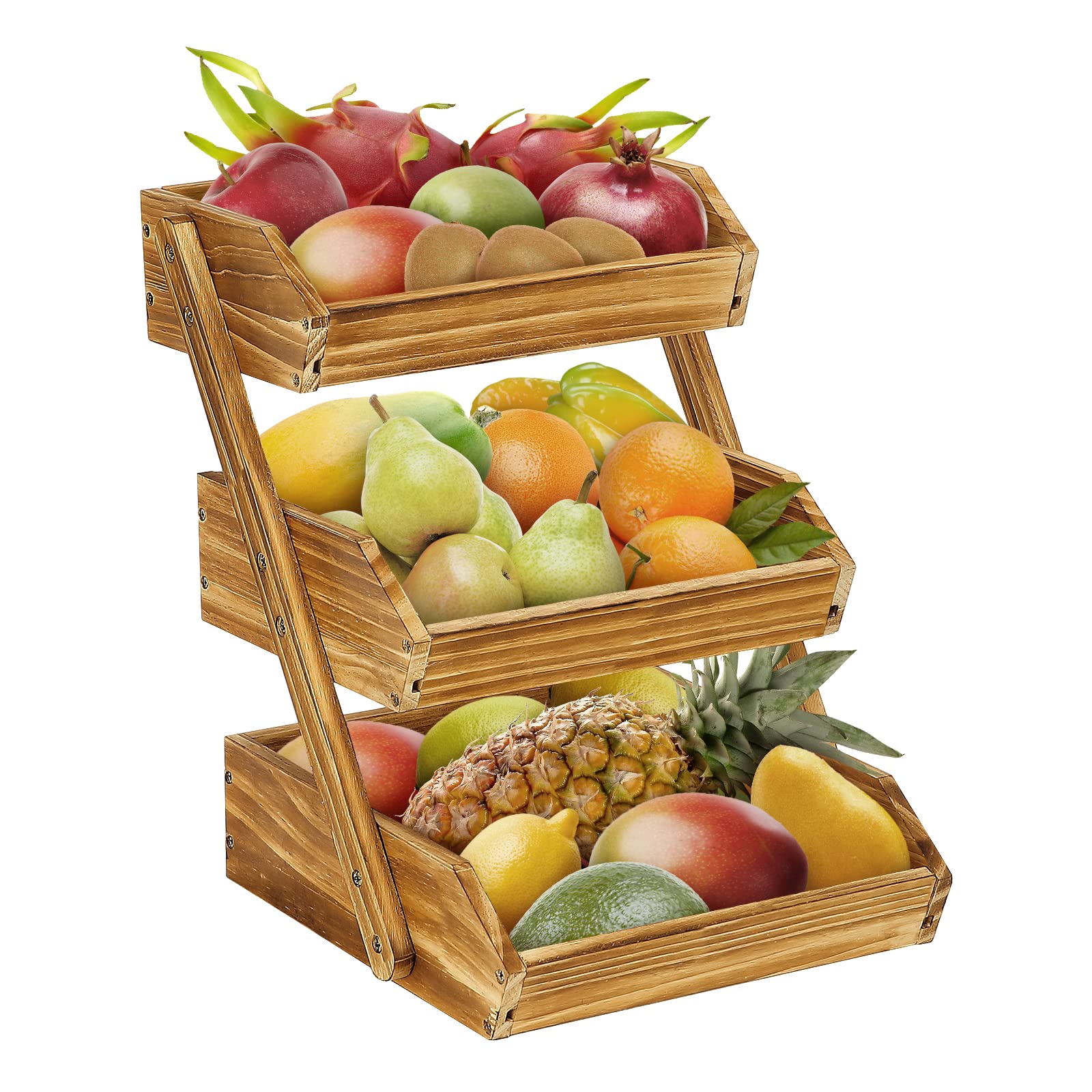 CALM COZY 3-Tier Wooden Fruit Basket – Bamboo Kitchen Vegetable Rack