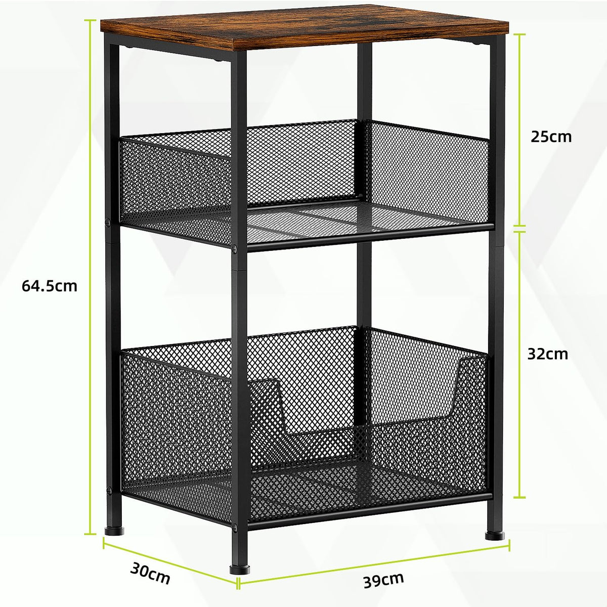 Mutool 3 Tier Side Table, 64.5cm End Table Sofa Side Table with Storage Shelf for Small Spaces