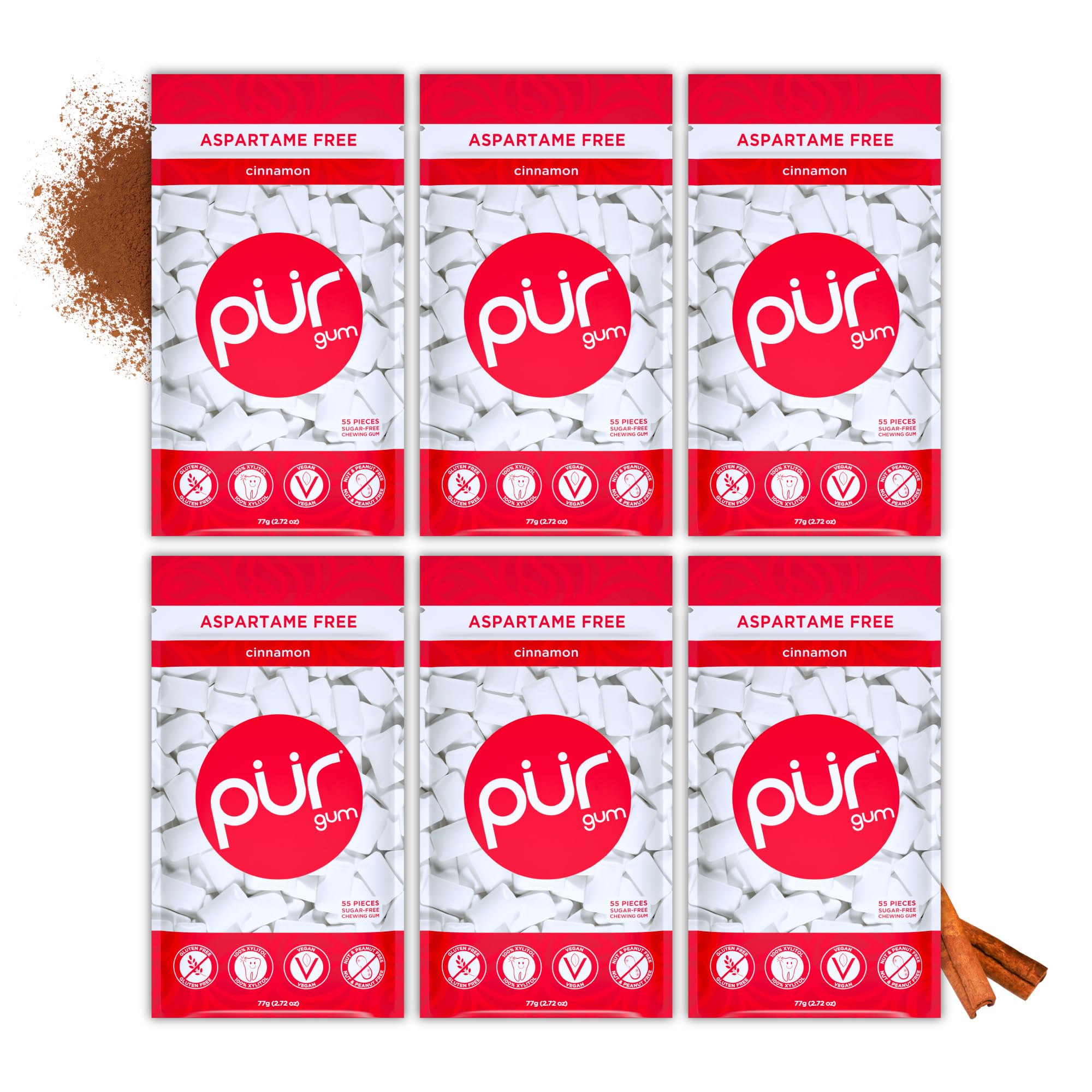 PUR Cinnamon Sugar Free Xylitol Chewing Gum – Vegan & Keto, 55 Count