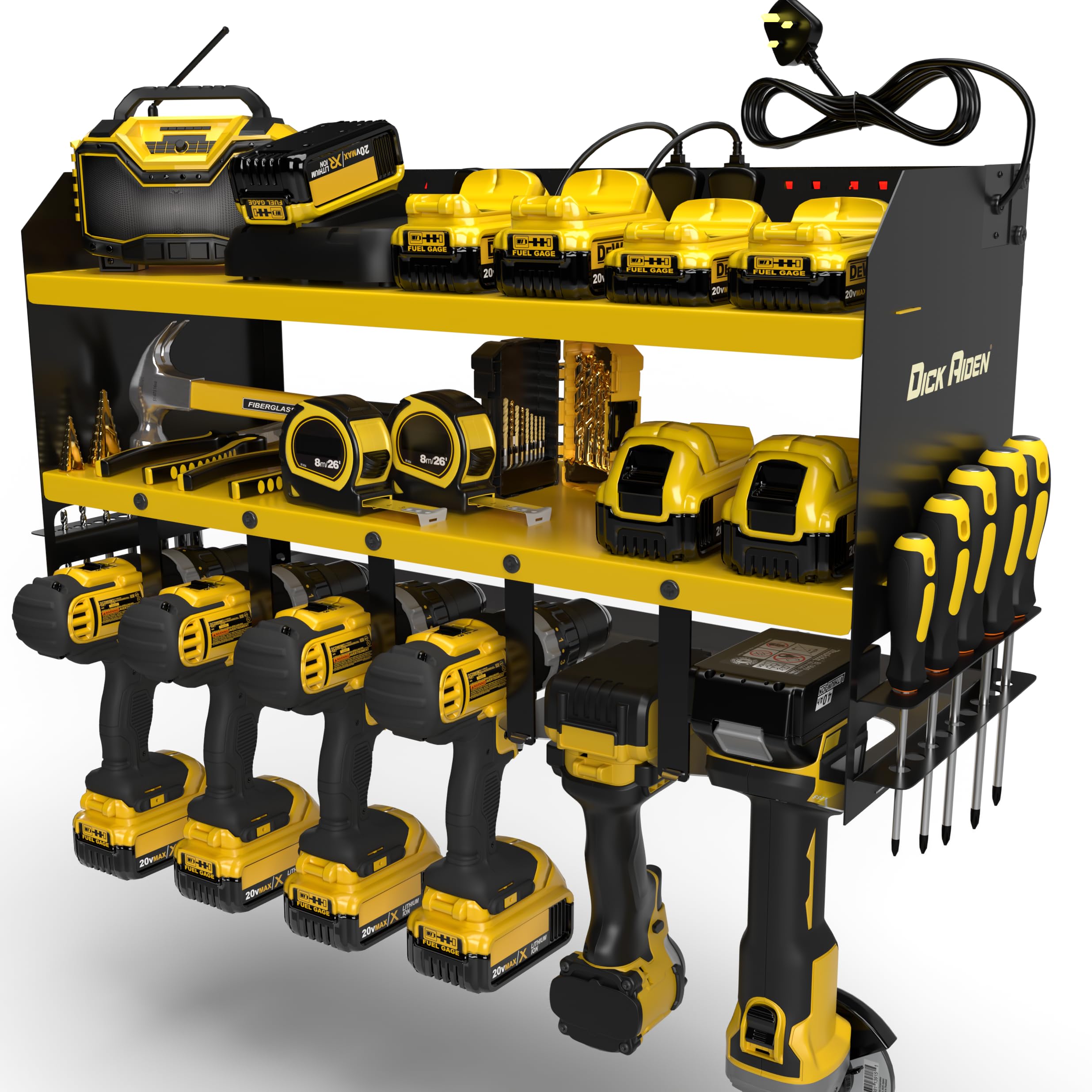 Power Tool Organiser - 6 Slot Heavy-Duty Rack, Yellow