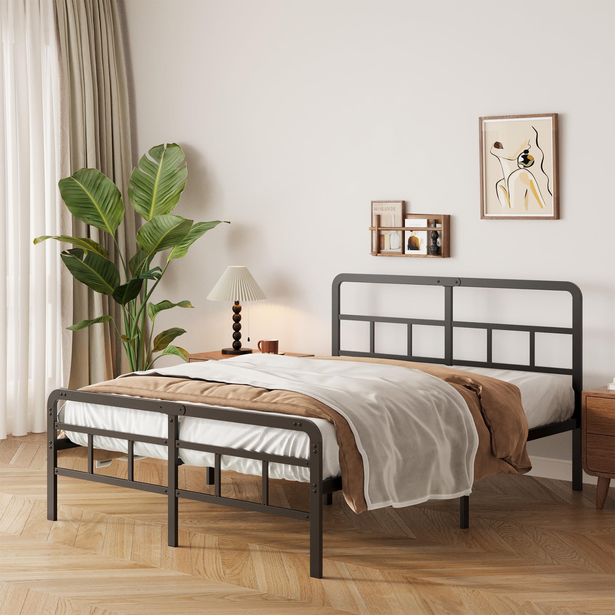 Yicensen Metal Platform Bed Frame | 140x200 cm Double Bed with Headboard