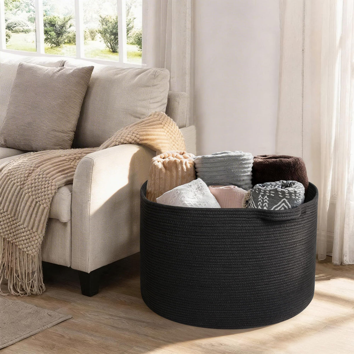 MEGASKET Large Black Blanket Basket, 22" X 22" X 14" Woven Rope Bin for Storage, Kids Dog Toy Storage Box Organizer Bins - image 4
