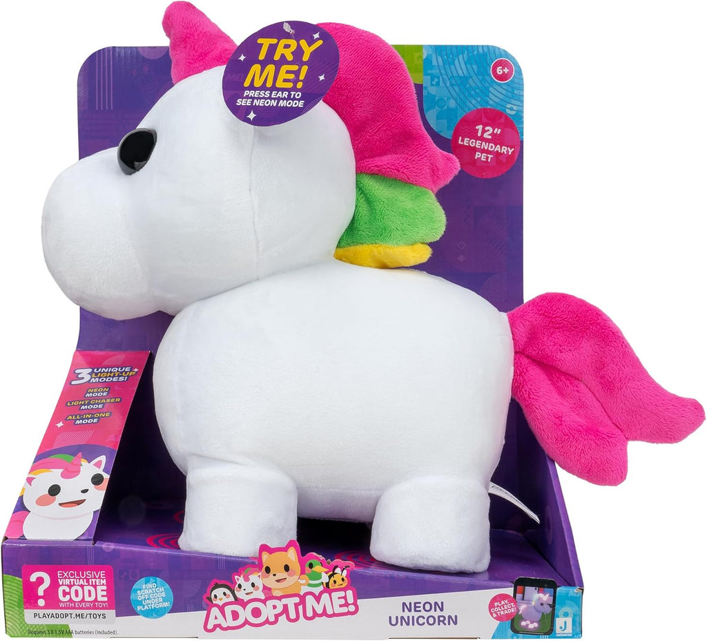 Adopt Me! Neon Unicorn Light-Up Plush Toy by Snaps with Virtual Code