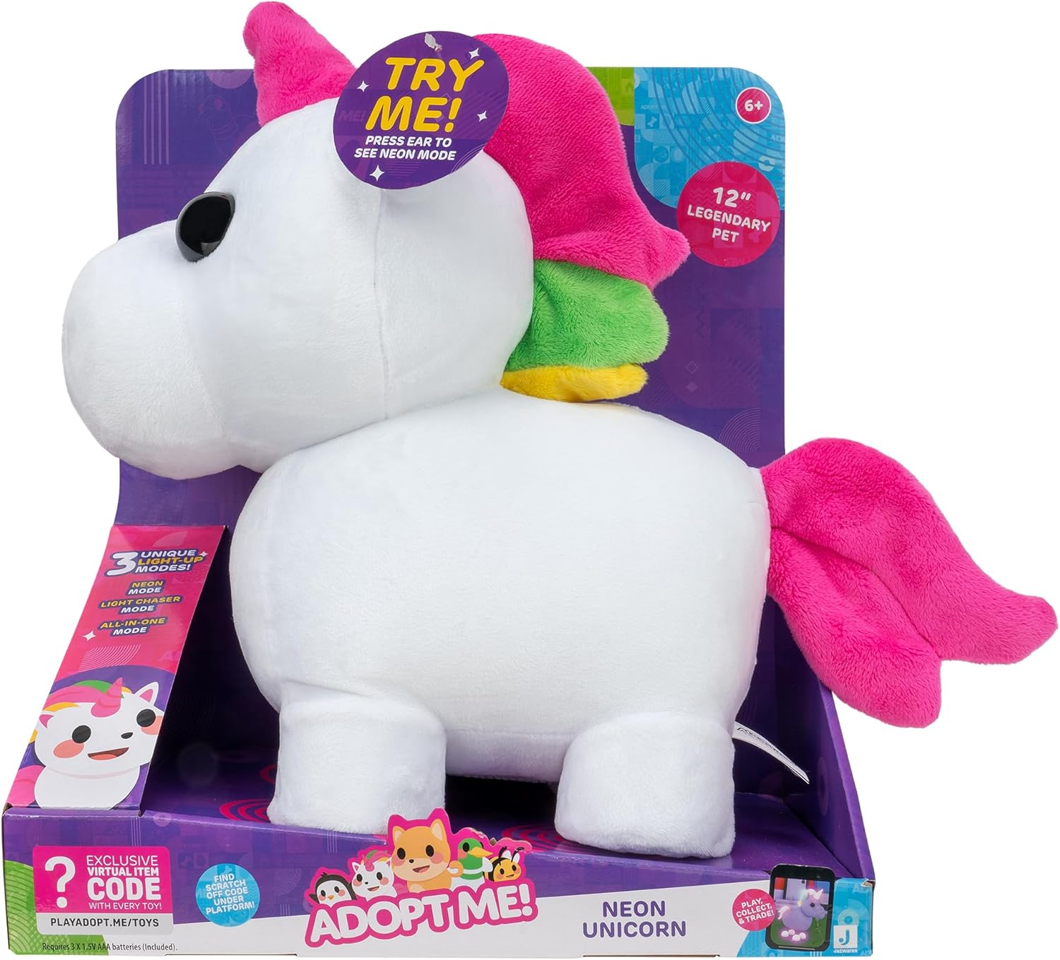 Adopt Me! Neon Unicorn Light-Up Plush Toy by Snaps with Virtual Code