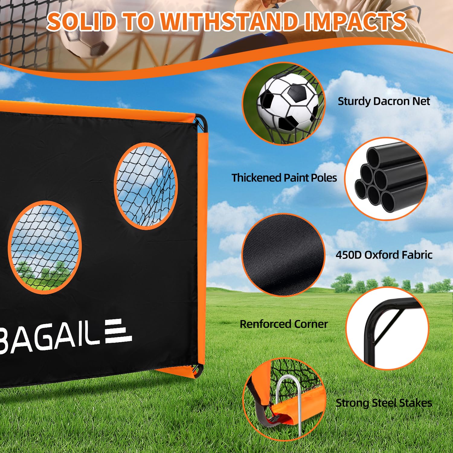 BAGAIL 2-in-1 Soccer Goal with Target | Portable 6x4ft Football Training Net