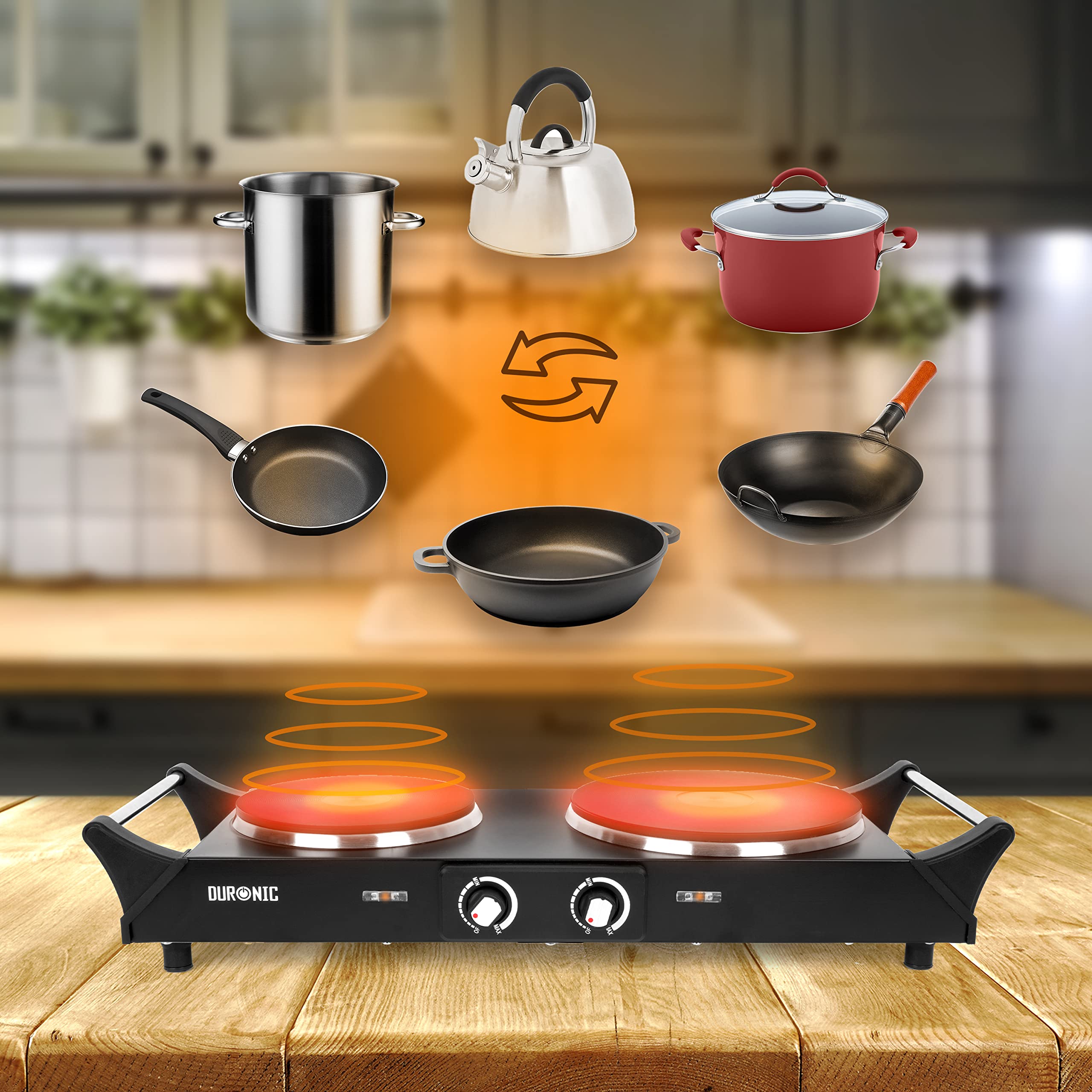 Duronic HP2 BK Double Electric Hot Plate – 2500W Portable Cast Iron Hob
