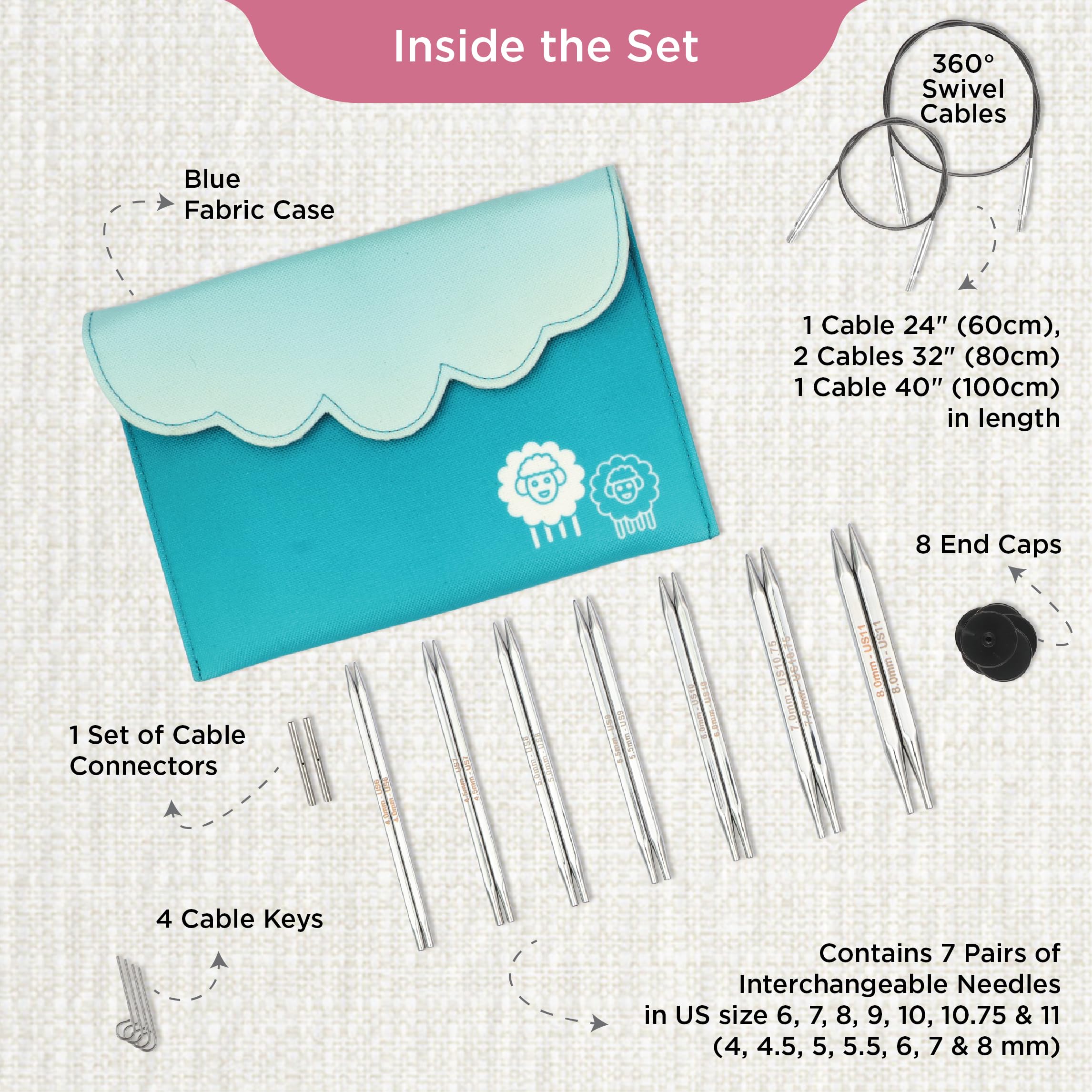 KnitPro Nova Cubics Deluxe Interchangeable Knitting Needle Set (4-8mm)