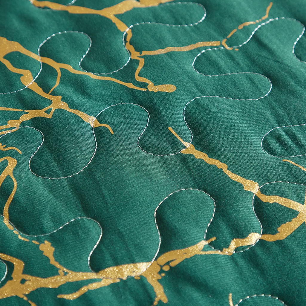 Green Gold Marble King Bedspread – Luxury Microfiber Quilt Set