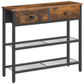 HOOBRO Slim Console Table – 3-Tier Industrial Hallway Table with Drawers