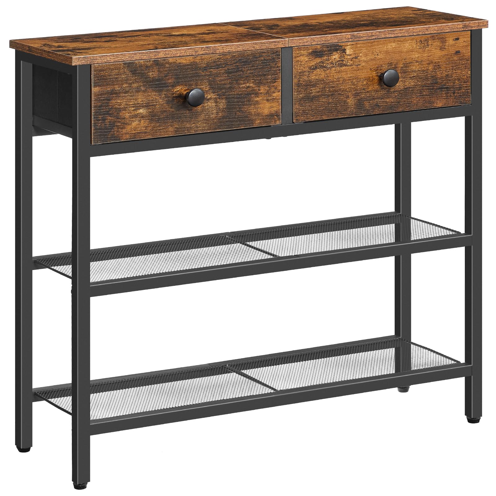 HOOBRO Slim Console Table – 3-Tier Industrial Hallway Table with Drawers