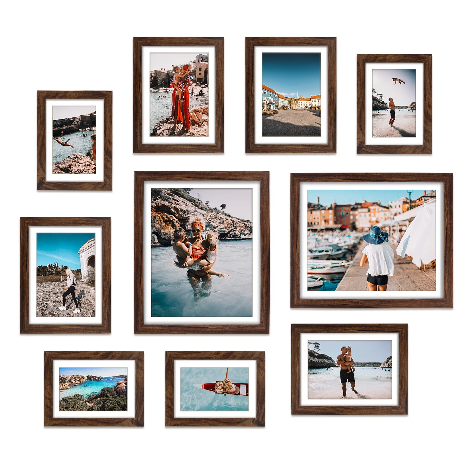 Giftgarden Walnut Brown Picture Frame Set | 10-Piece Gallery Wall Collage