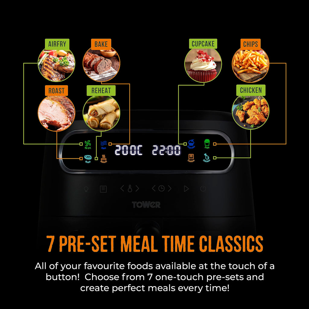 Tower T17125 Vortx 3L Air Fryer | Digital Display & 7 Pre-sets – Black