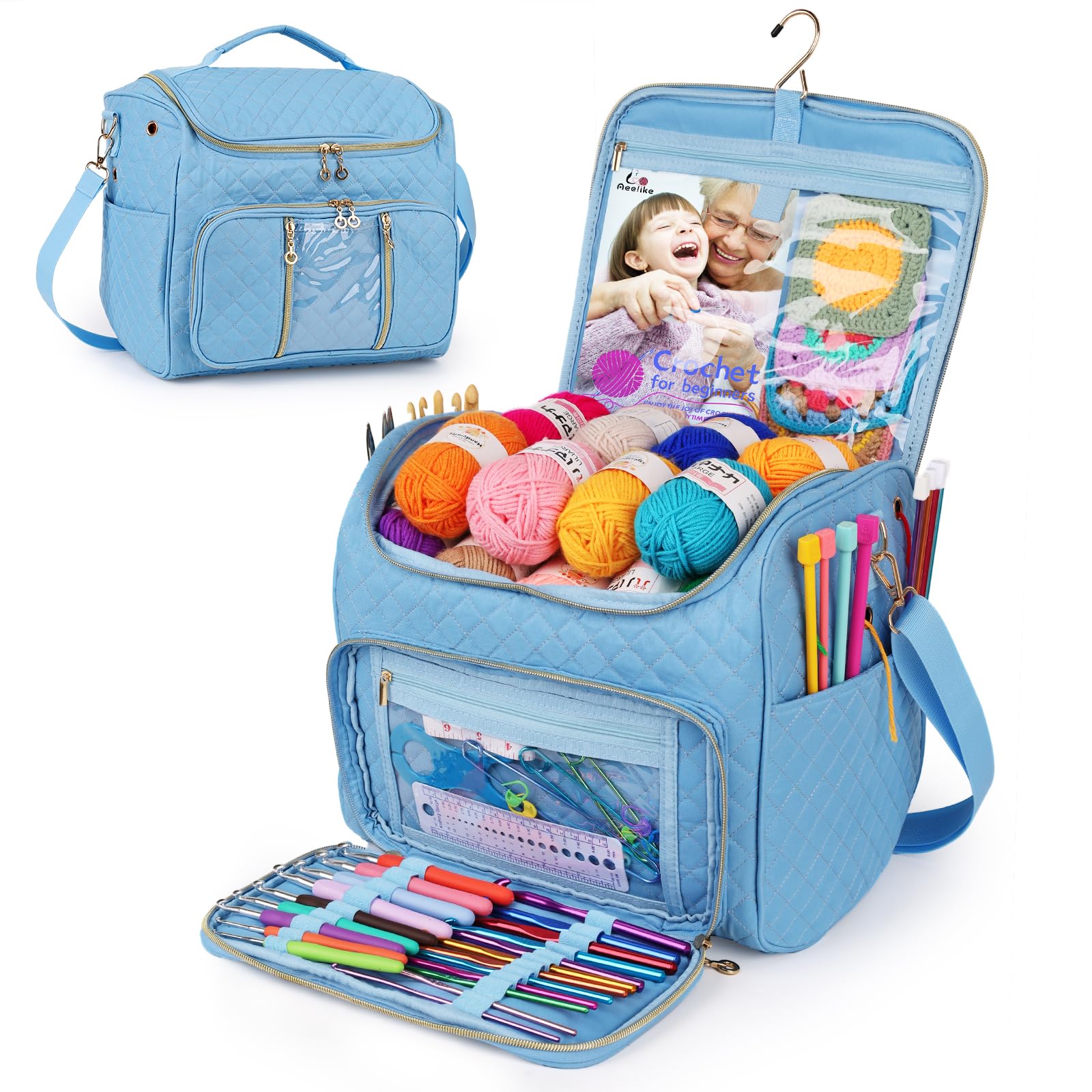 Aeelike Large Knitting Bag | Portable Yarn Storage Organizer with Hook