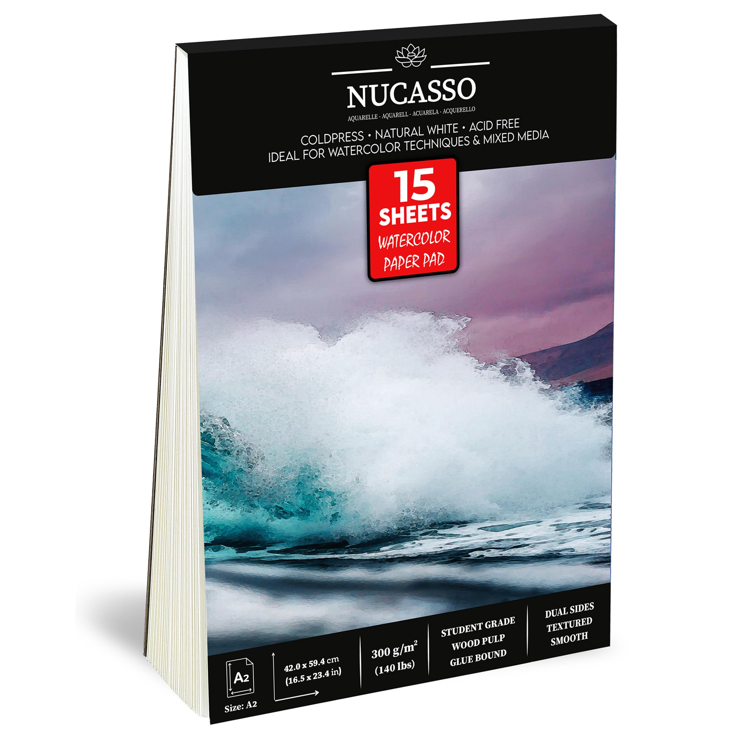 NUCASSO A2 Watercolour Paper Pad – 300 GSM Cold-Pressed 15 Sheets