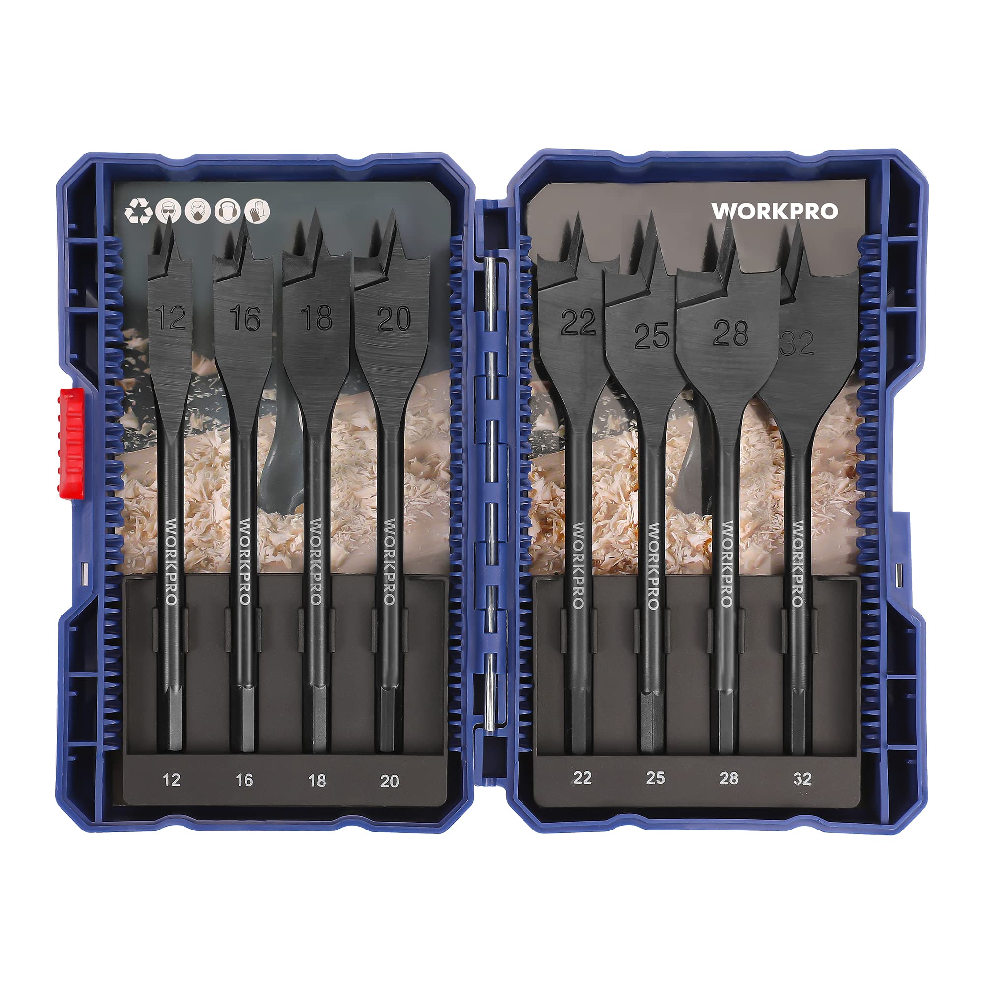 WORKPRO 8-Piece Flat Wood Spade Drill Bit Set with Storage Case