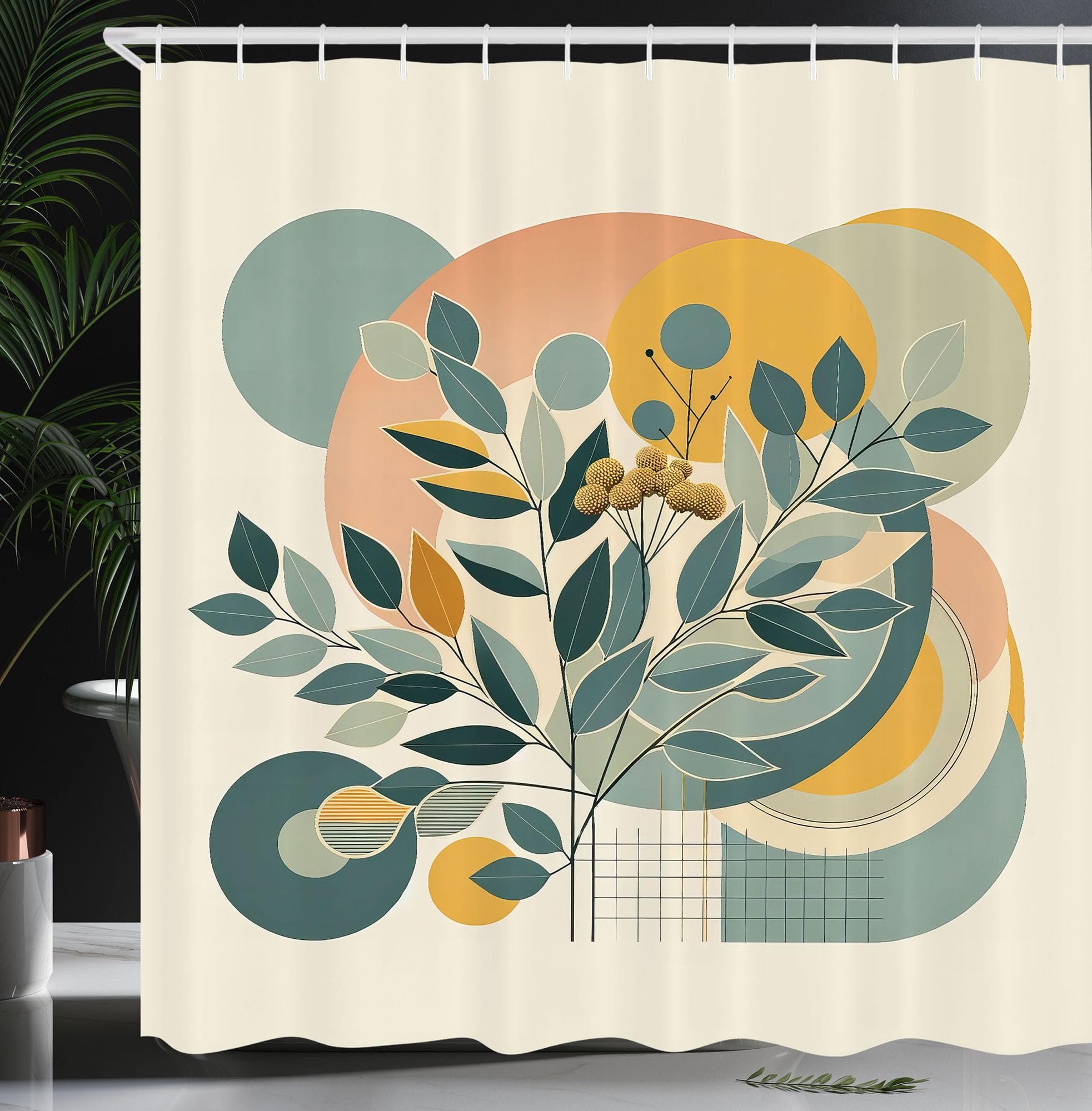 Abakuhaus Eucalyptus Leaves Shower Curtain | Waterproof Fabric – 175 x 200 cm