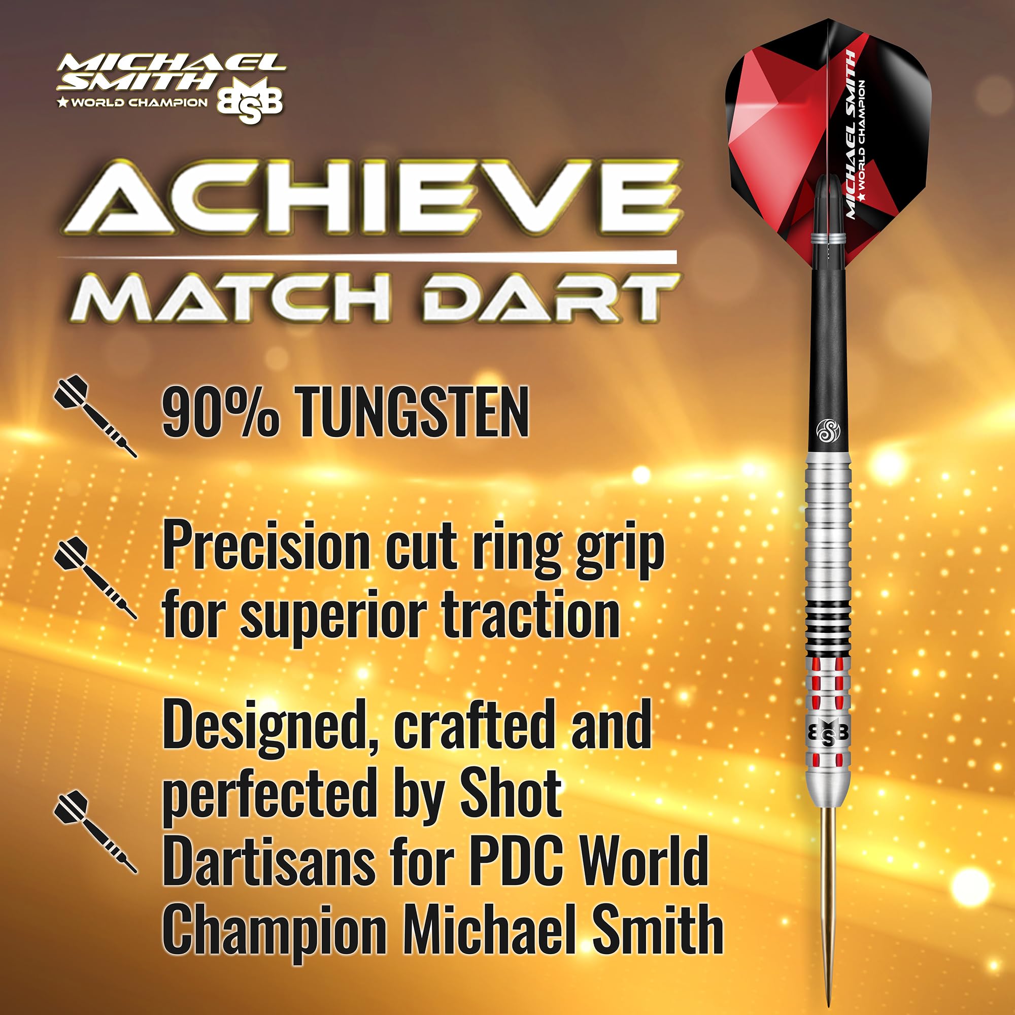 Shot! Michael Smith Achieve 90% Tungsten Steel Tip Darts Set – 25g