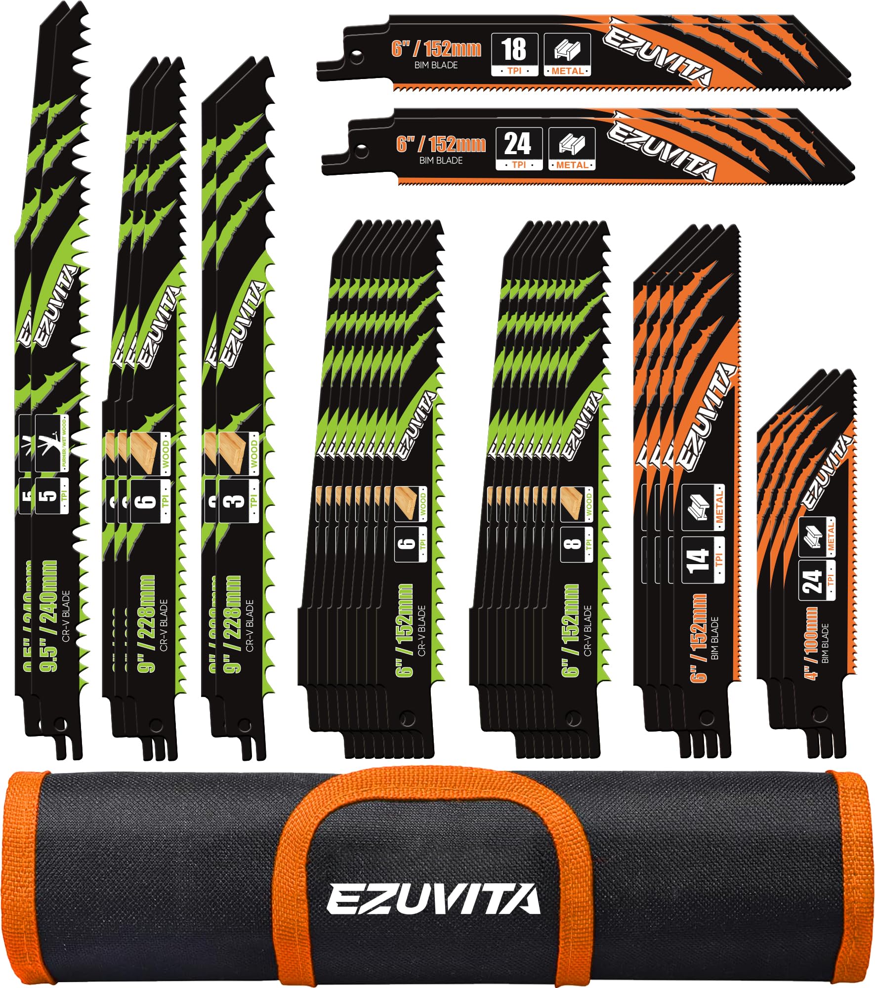 EZUVITA 36-Piece Reciprocating Saw Blade Set for Wood & Metal Cutting