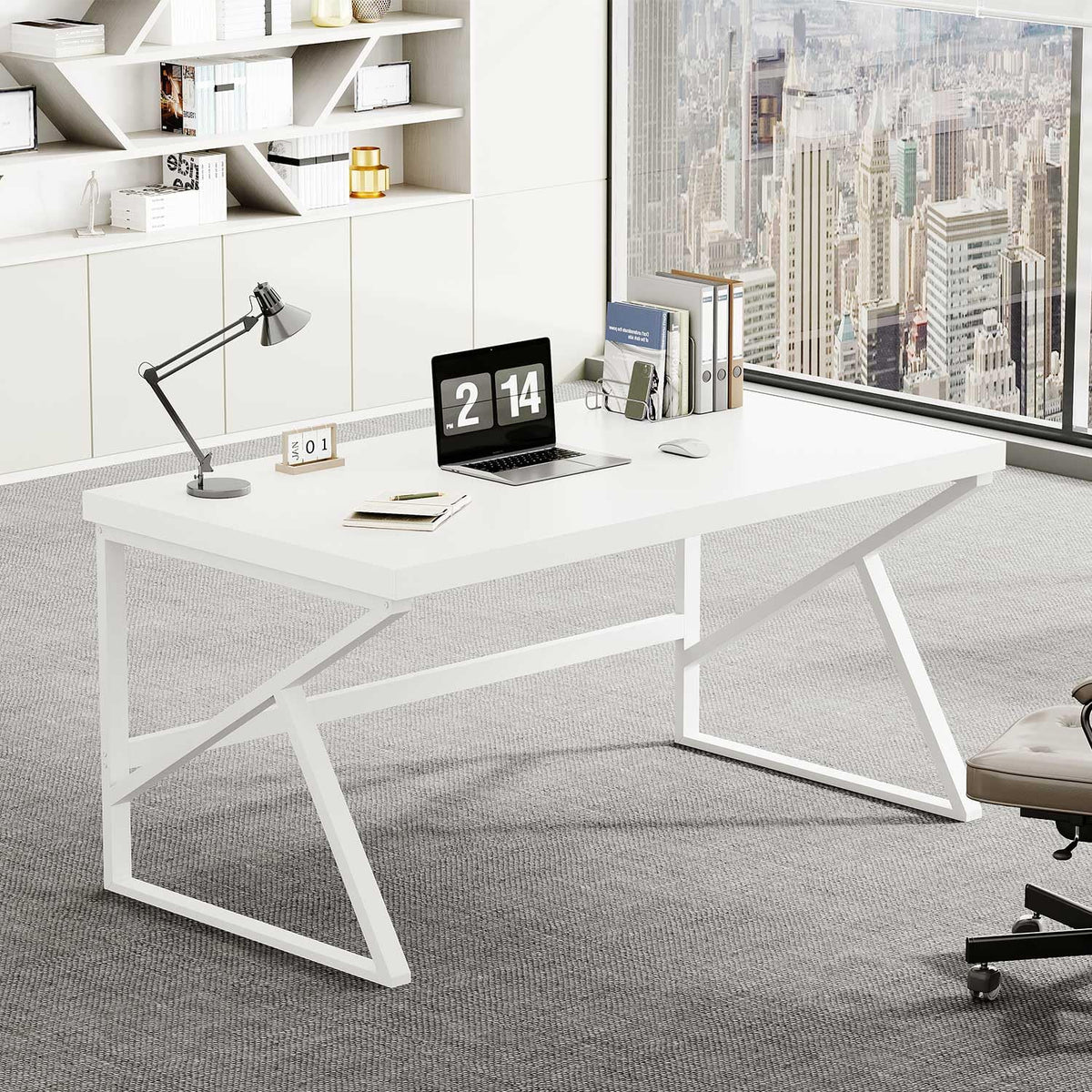 HSH Computer Desk Gaming Office Table for Home Bedroom 140cm White Oak - image 2