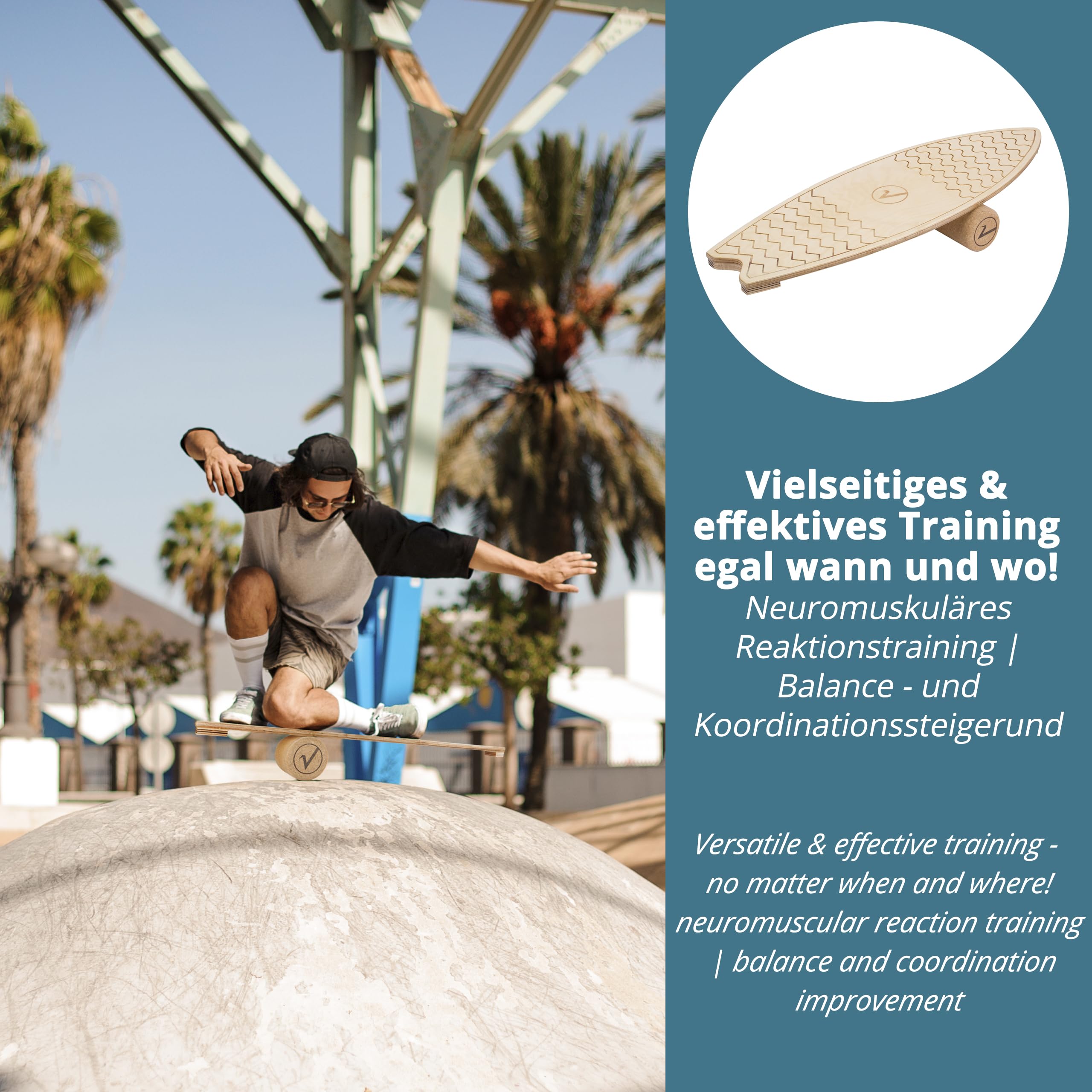 Valuents Maple Wood Surf Balance Board with Cork Roller and Non-Slip Mat