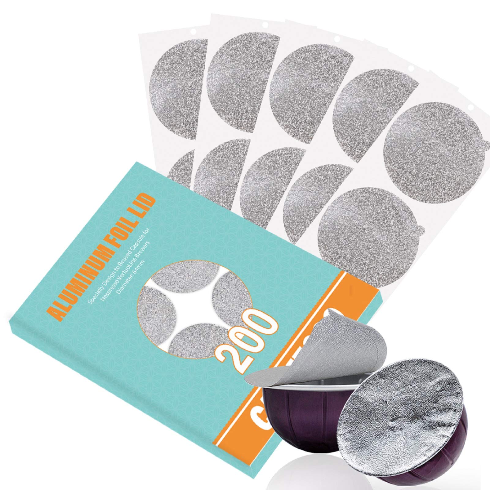CAPMESSO Aluminum Foil Seals for Vertuoline Capsules - 64mm (200 Pack)