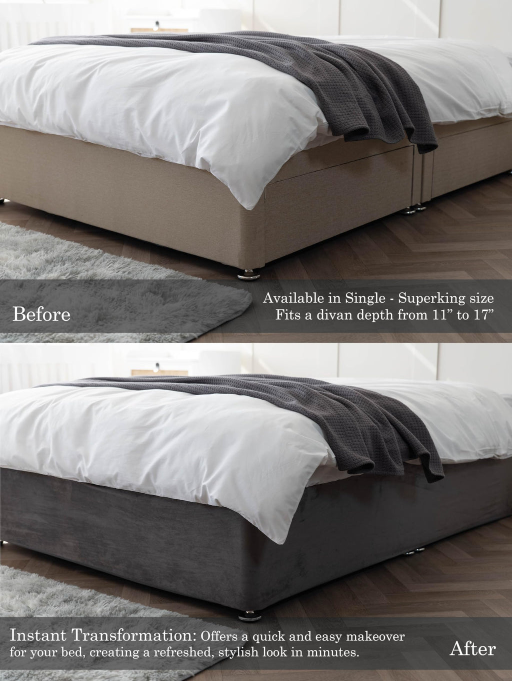 Belledorm 19" Extra Deep Base Wrap Valance Sheet - Transforms a drab looking bed base divan - Luxury Faux Suede Cloud, King - image 4