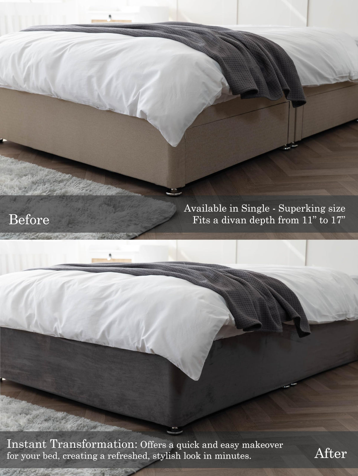 Belledorm 19" Extra Deep Base Wrap Valance Sheet - Transforms a drab looking bed base divan - Luxury Faux Suede Cloud, King - image 4