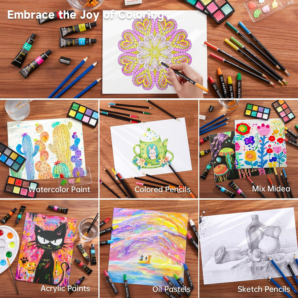 Shuttle Art 118 Piece Deluxe Art Set | Wooden Case Drawing & Painting Kit